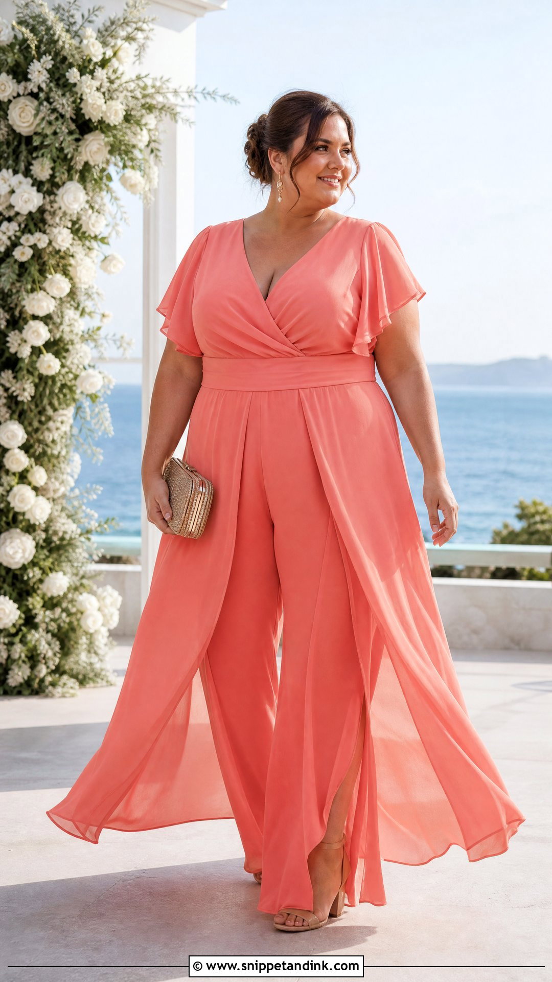 Coral Chiffon Plus Size Wedding Jumpsuit - Snippet and Ink - 20 Plus Size Jumpsuit Wedding Ideas