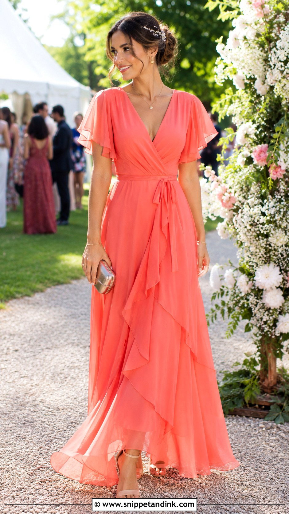Coral Chiffon Sendoff Wrap Gown - Snippet and Ink - 20 Nguo Za Sendoff Ideas