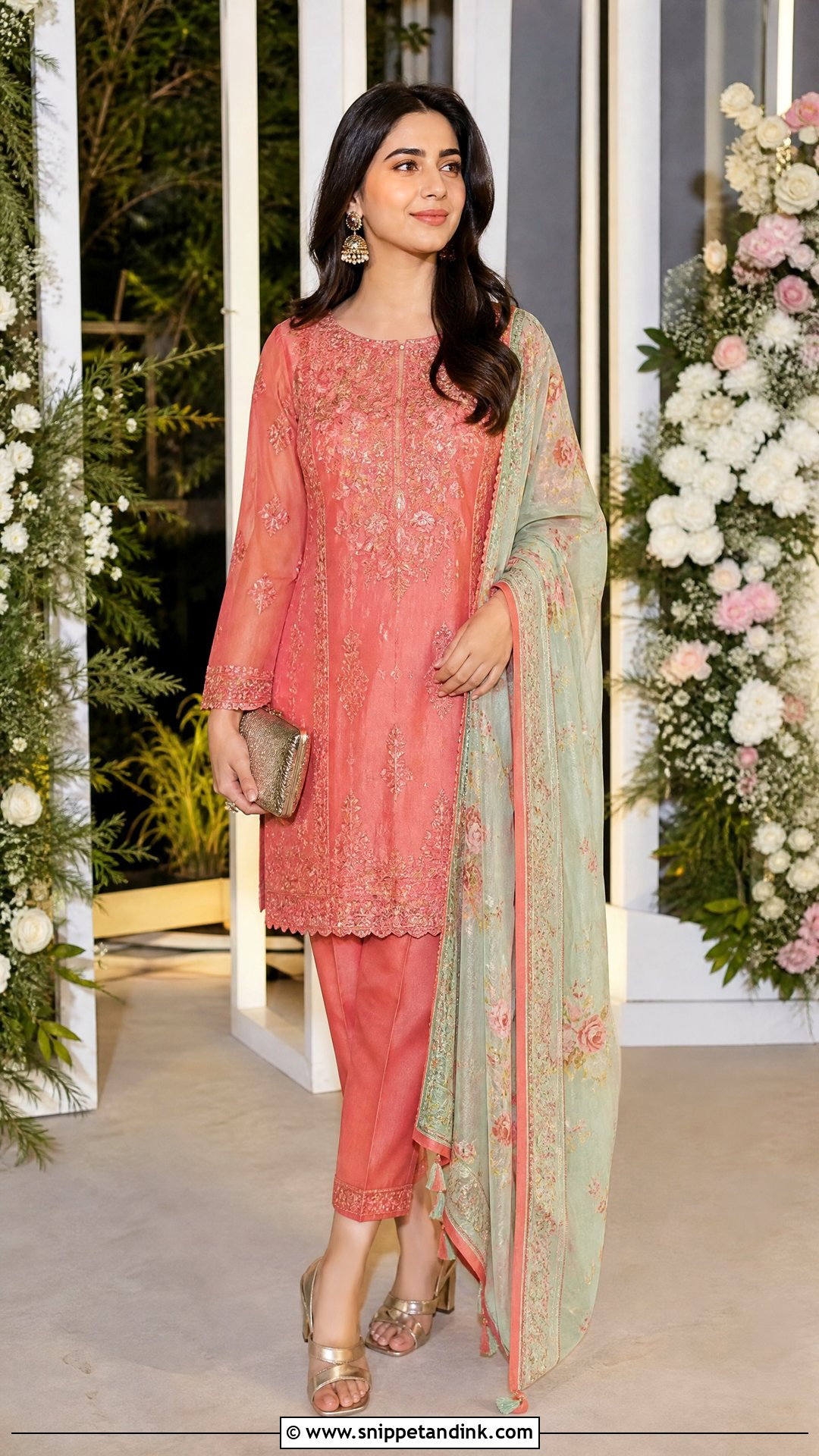 Coral Embroidered Pant Suit for Mehndi - Snippet and Ink - 20 Suit for Mehndi Function Ideas