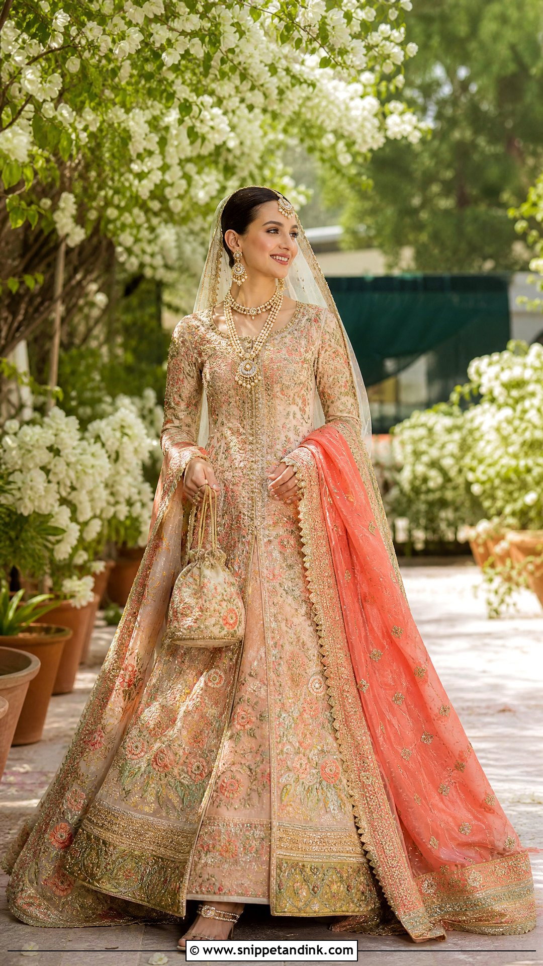 Coral Floral Bridal Lehenga - Snippet and Ink - 20 Pakistani Bride Dresses