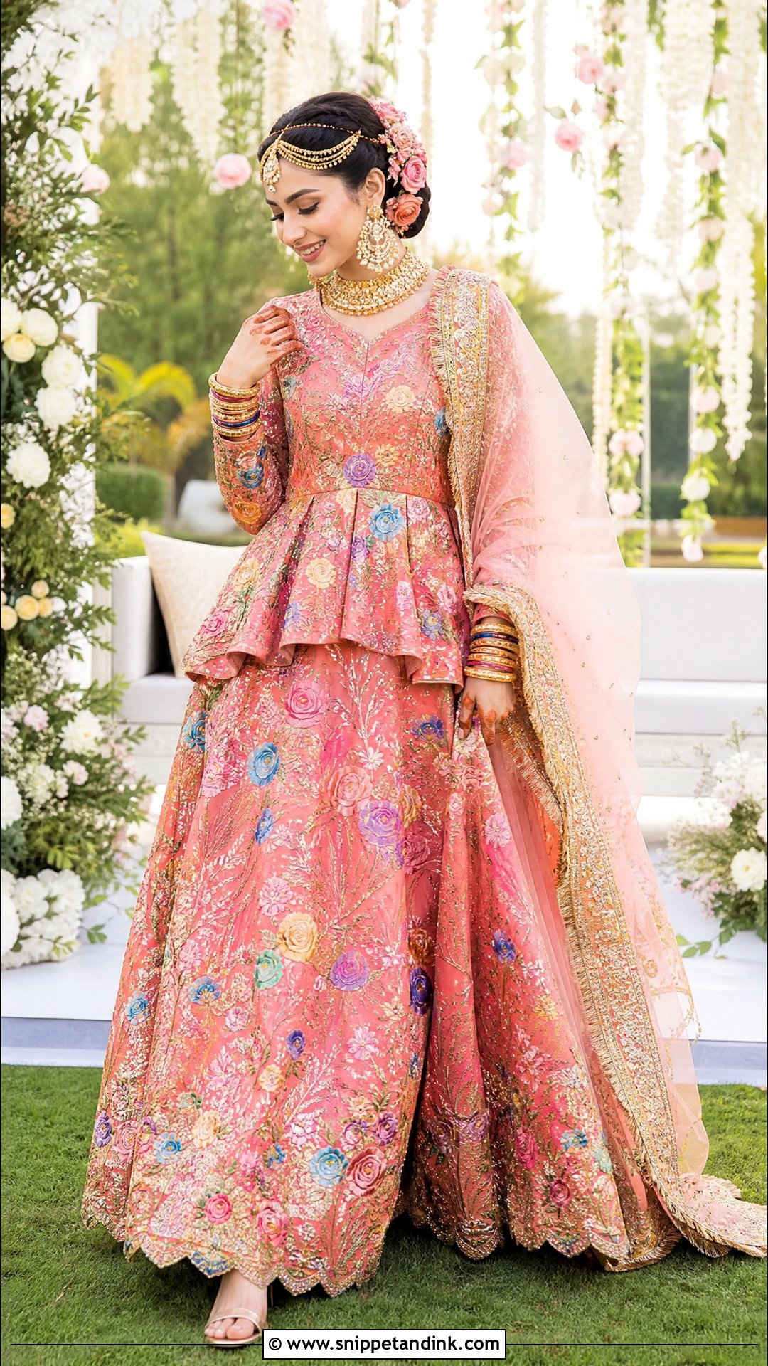 Coral Floral Pakistani Bridal Lehenga - Snippet and Ink - 20 Pakistani Bridal Outfits