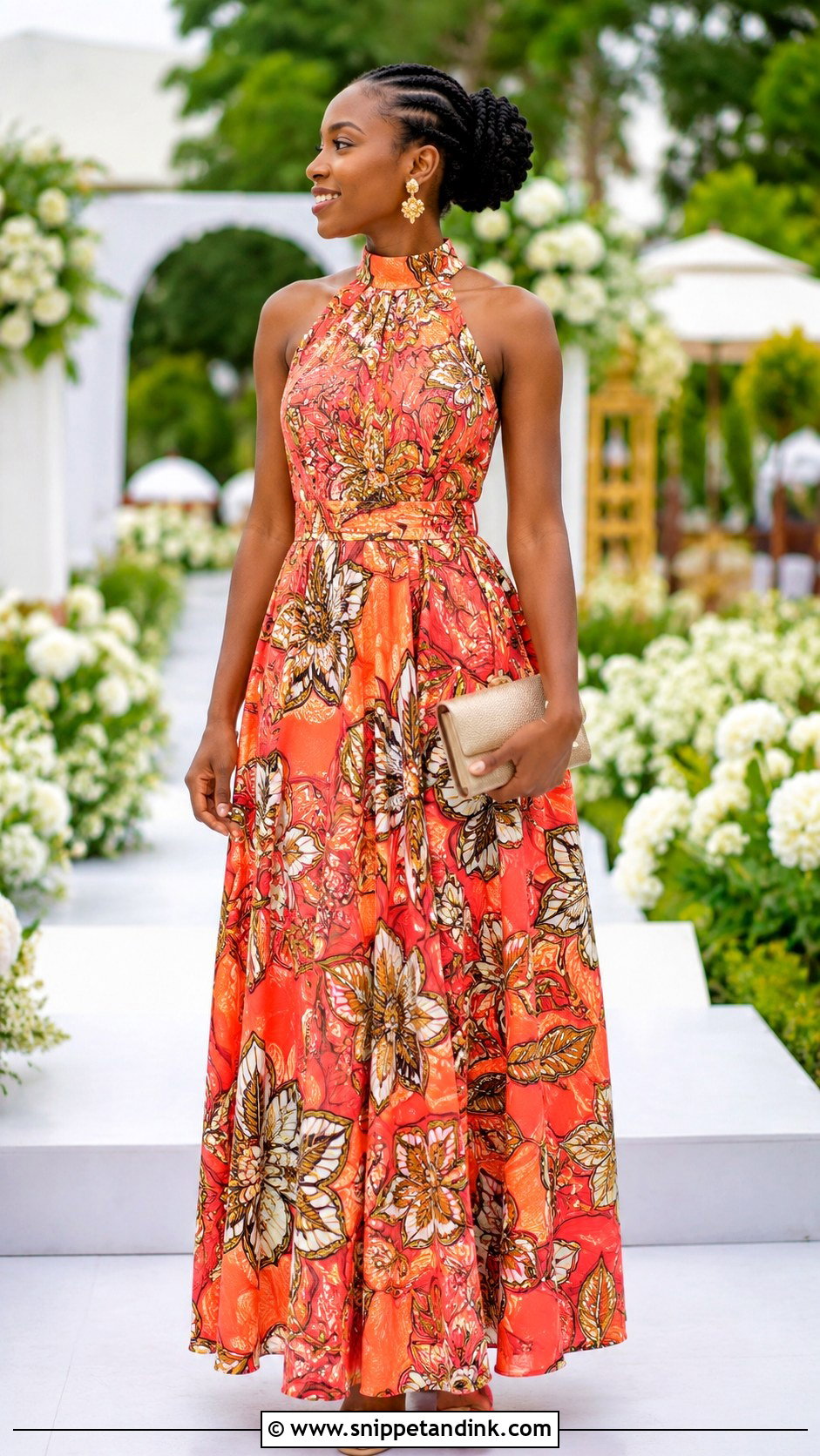 Coral High Neck Ankara Bridesmaid Dress - Snippet and Ink - 20 African Bridal Maids Dresses Style