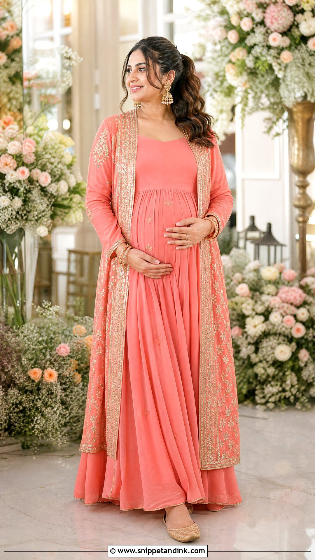 Coral Jacket Lehenga Godbharai Look - Snippet and Ink - 25 Godbharai Look Ideas