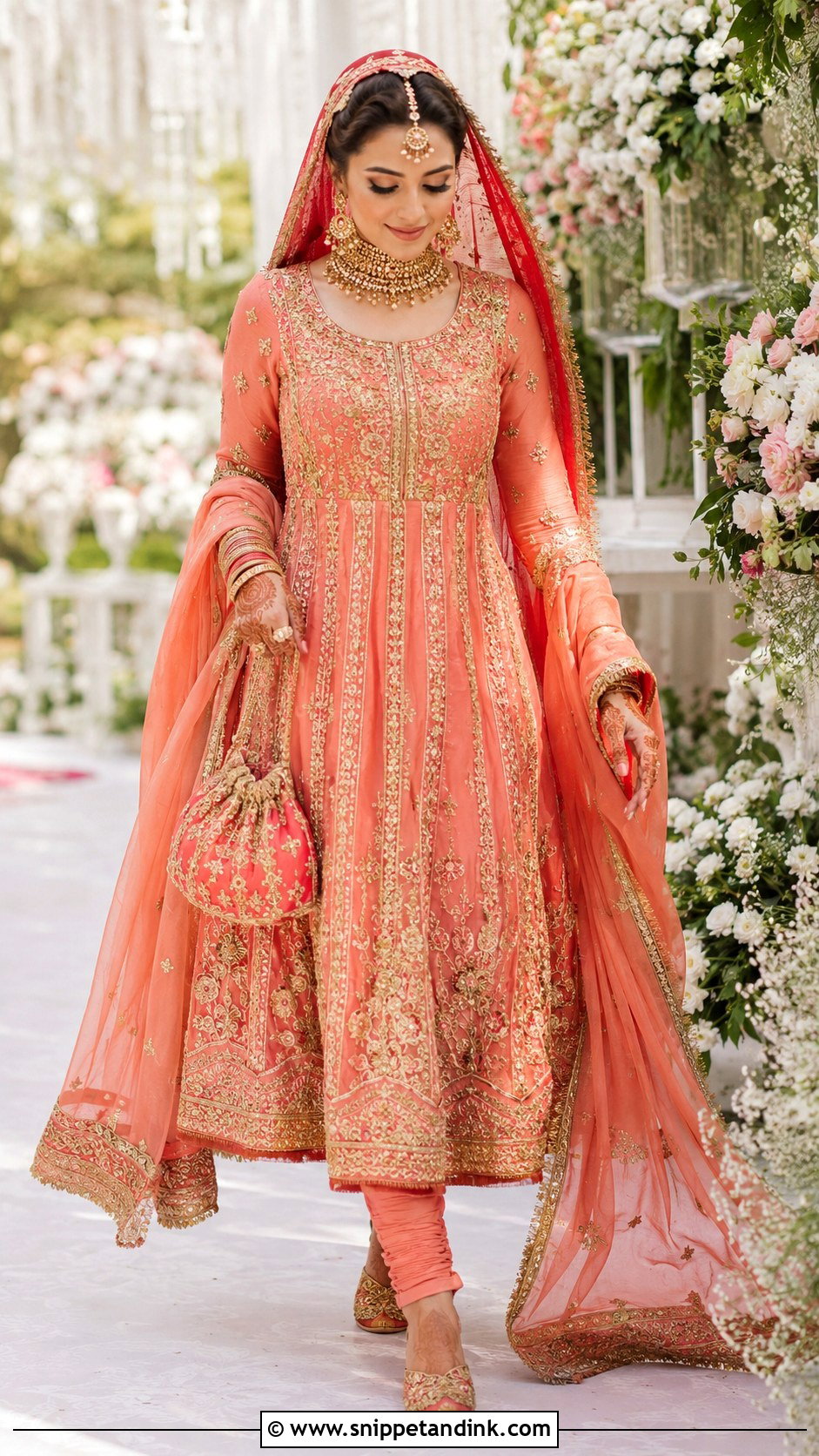 Coral Kalidar Barat Dress - Snippet and Ink - 20 Barat Wedding Dress Ideas