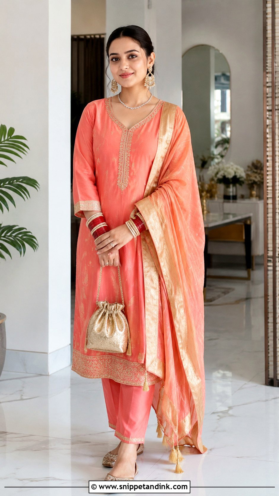 Coral Kurta Set Choora Ceremony Outfit - Snippet and Ink - 20 Choora Ceremony Outfit Ideas
