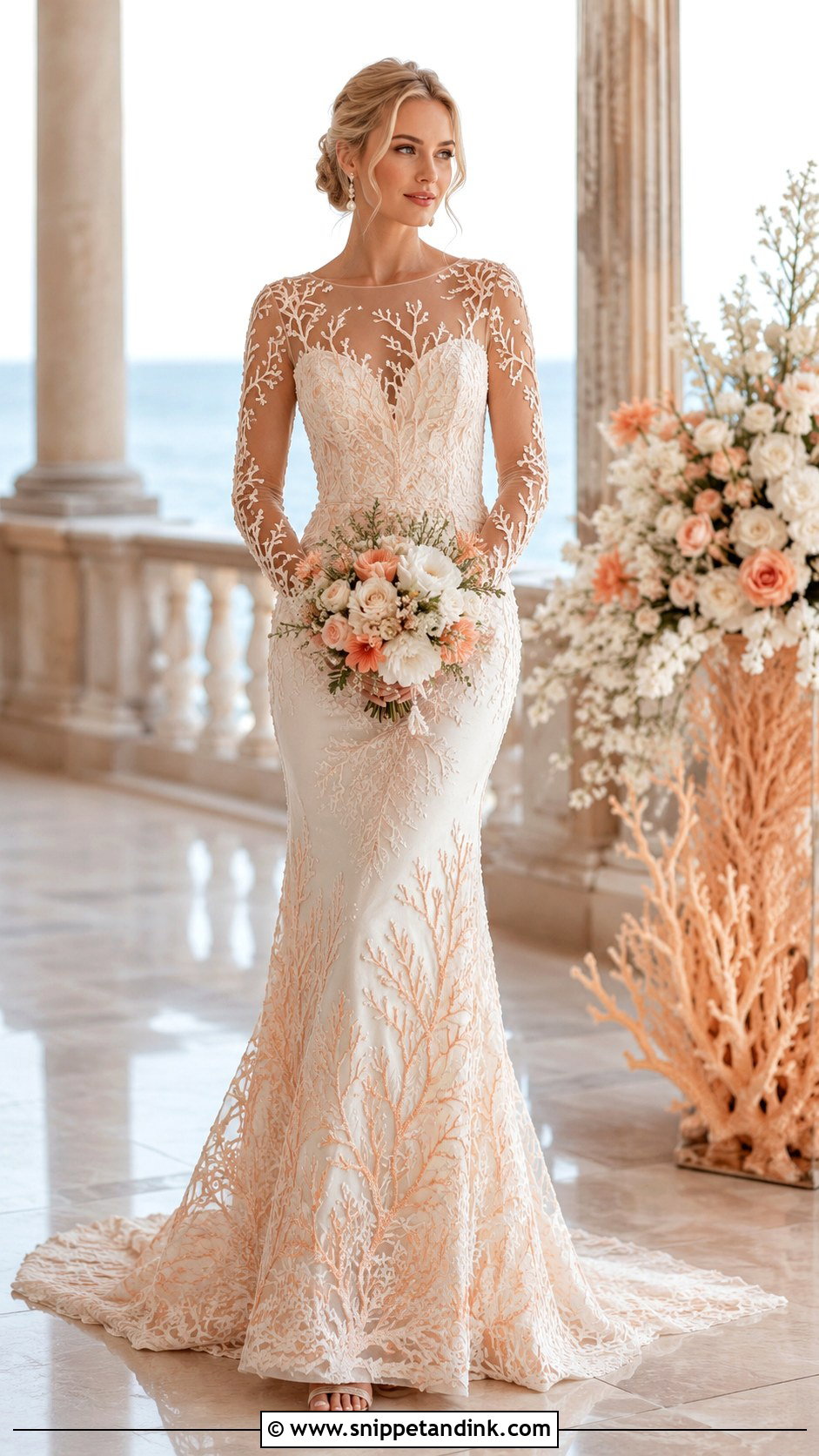 Coral Lace Ocean Wedding Dress - Snippet and Ink - 20 Ocean Wedding Dress Ideas