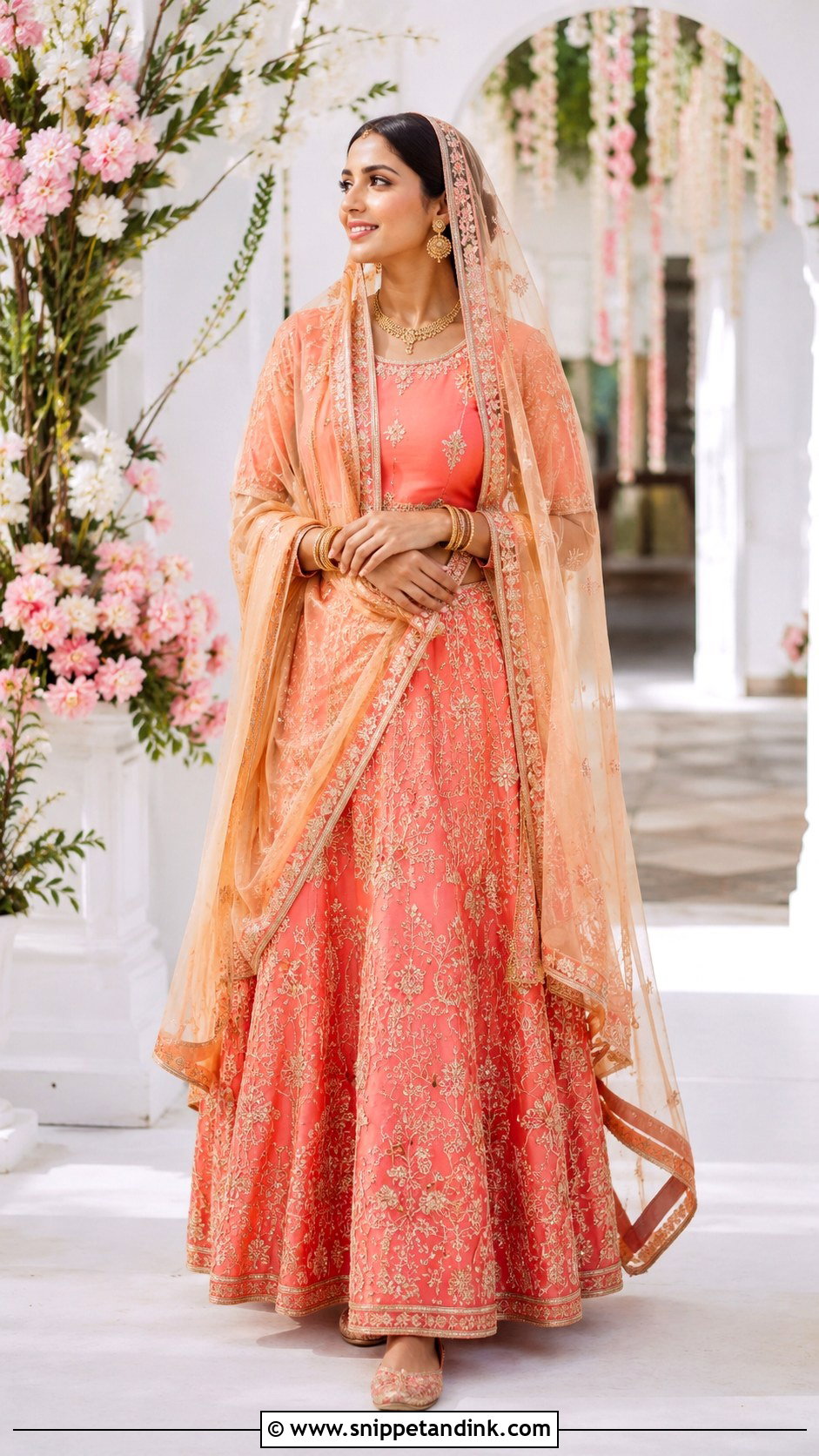 Coral Lehenga Anand Karaj Outfit - Snippet and Ink - 30 Anand Karaj Outfit Ideas
