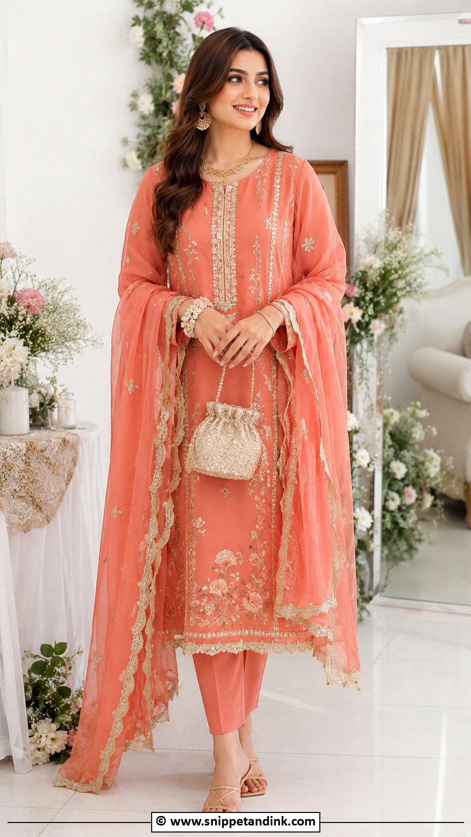 Coral Nikah Salwar Kameez Outfit - Snippet and Ink - 35 Nikah Outfit Ideas