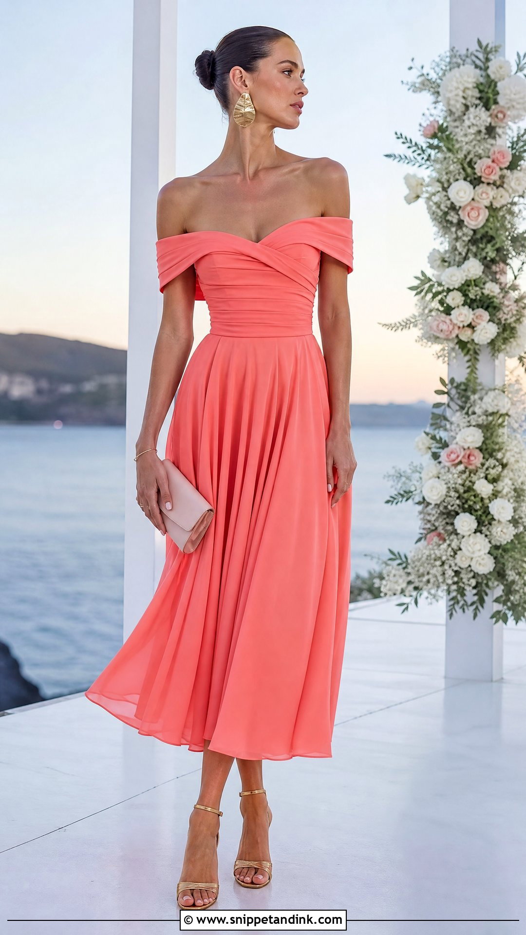Coral Off Shoulder Spring Wedding Dress - Snippet and Ink - 20 Spring Wedding Dresses