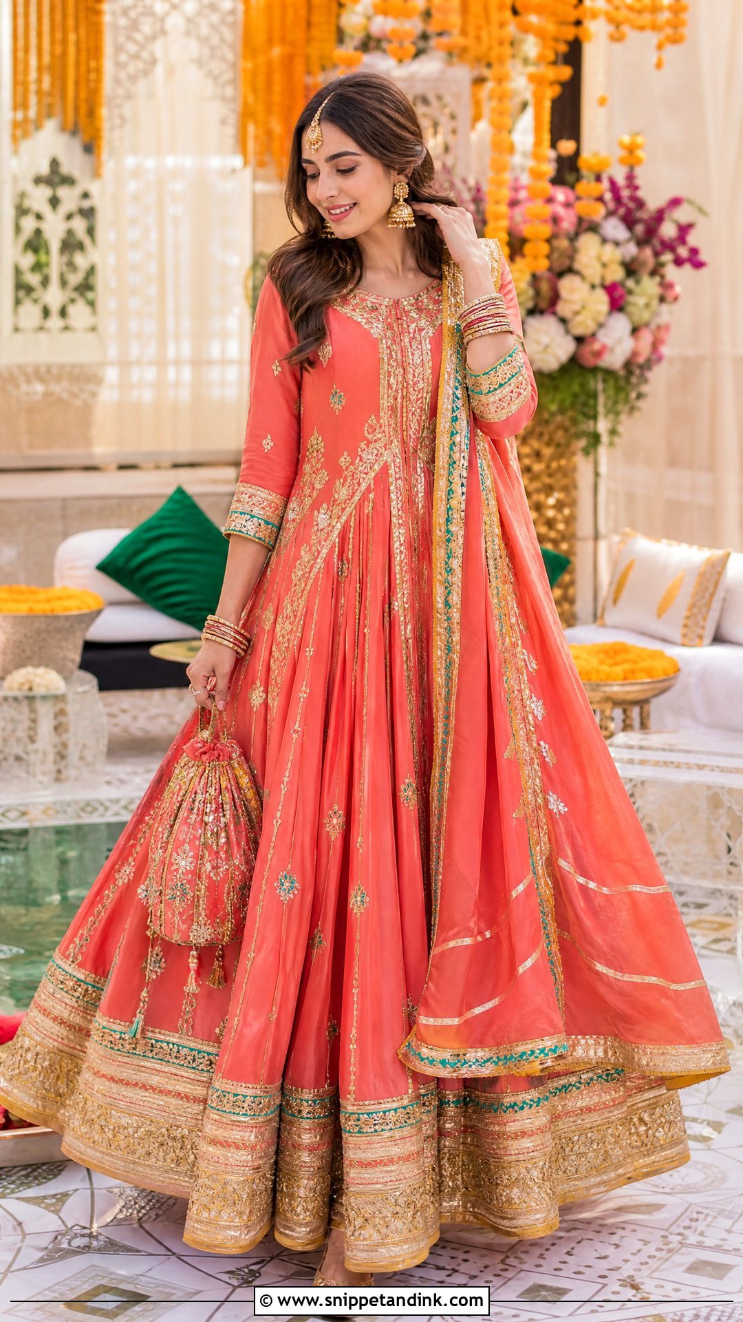 Coral Pakistani Bridal Gown With Gota Work - Snippet and Ink - 20 Pakistani Bridal Gown Ideas