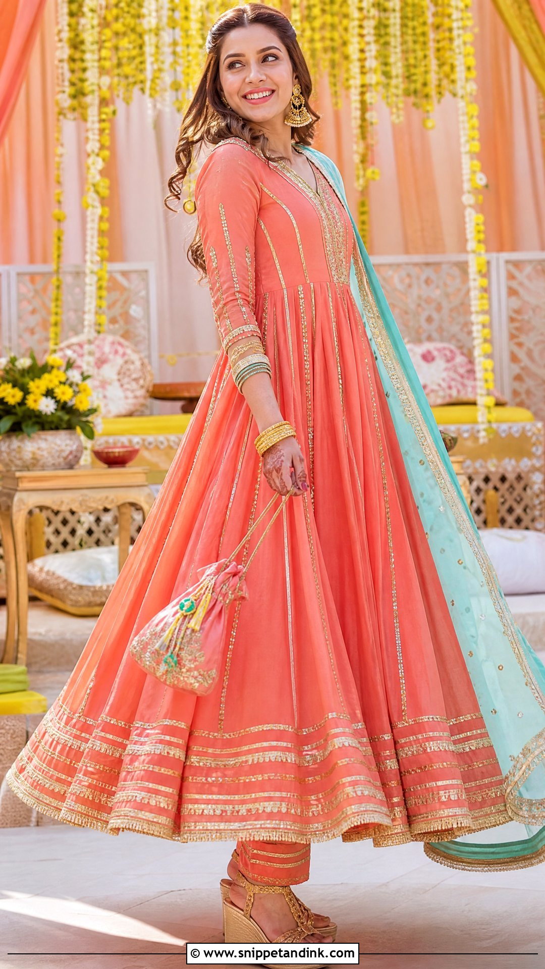 Coral Pakistani Sister Kalidar Dress - Snippet and Ink - 20 Pakistani Sister Wedding Dress Ideas