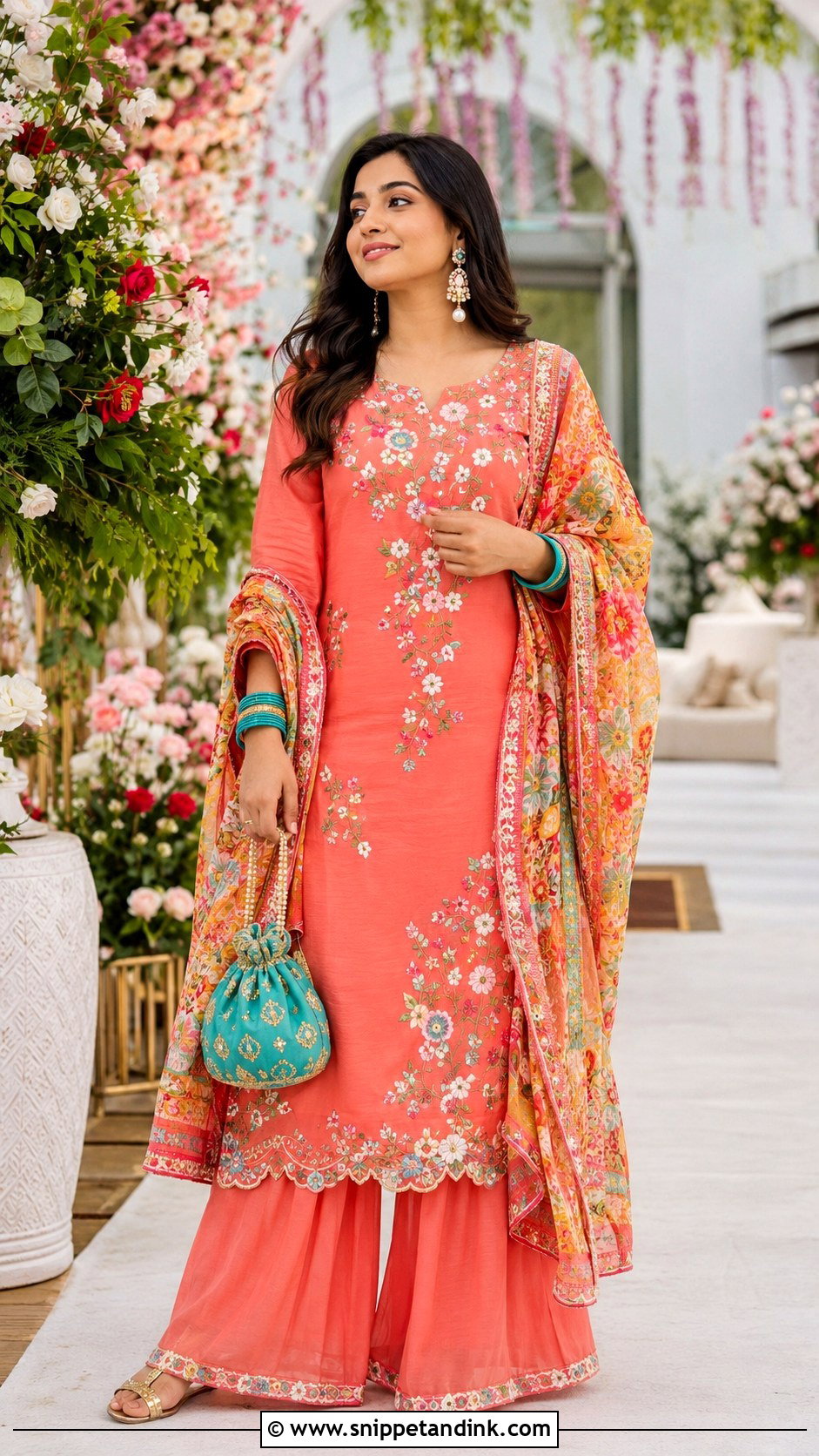 Coral Palazzo Set Haldi Outfit - Snippet and Ink - 20 Colourful Haldi Outfit Ideas