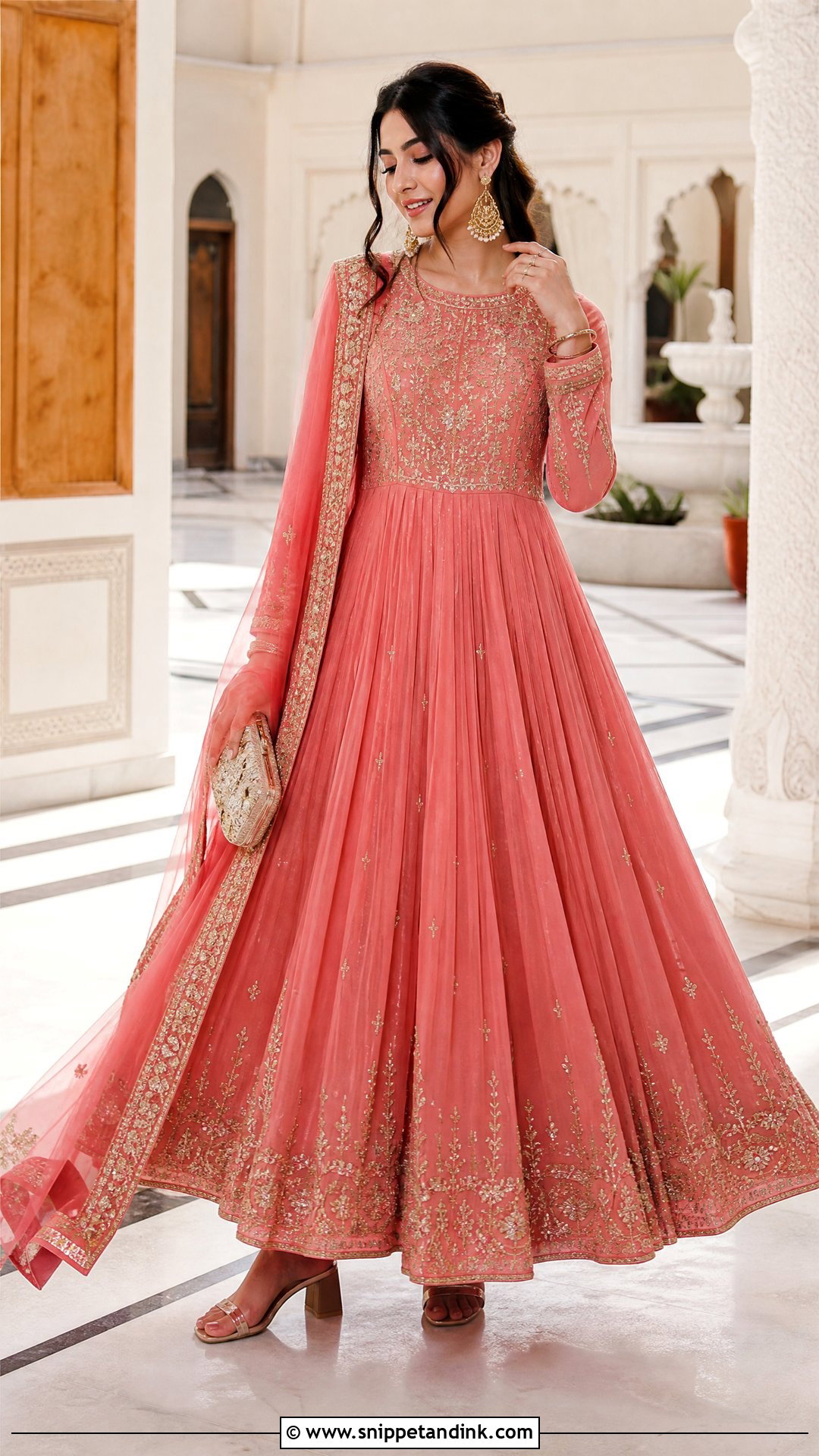 Coral Pink Anarkali Gown - Snippet and Ink - 20 Pastel Indian Wedding Dress Ideas