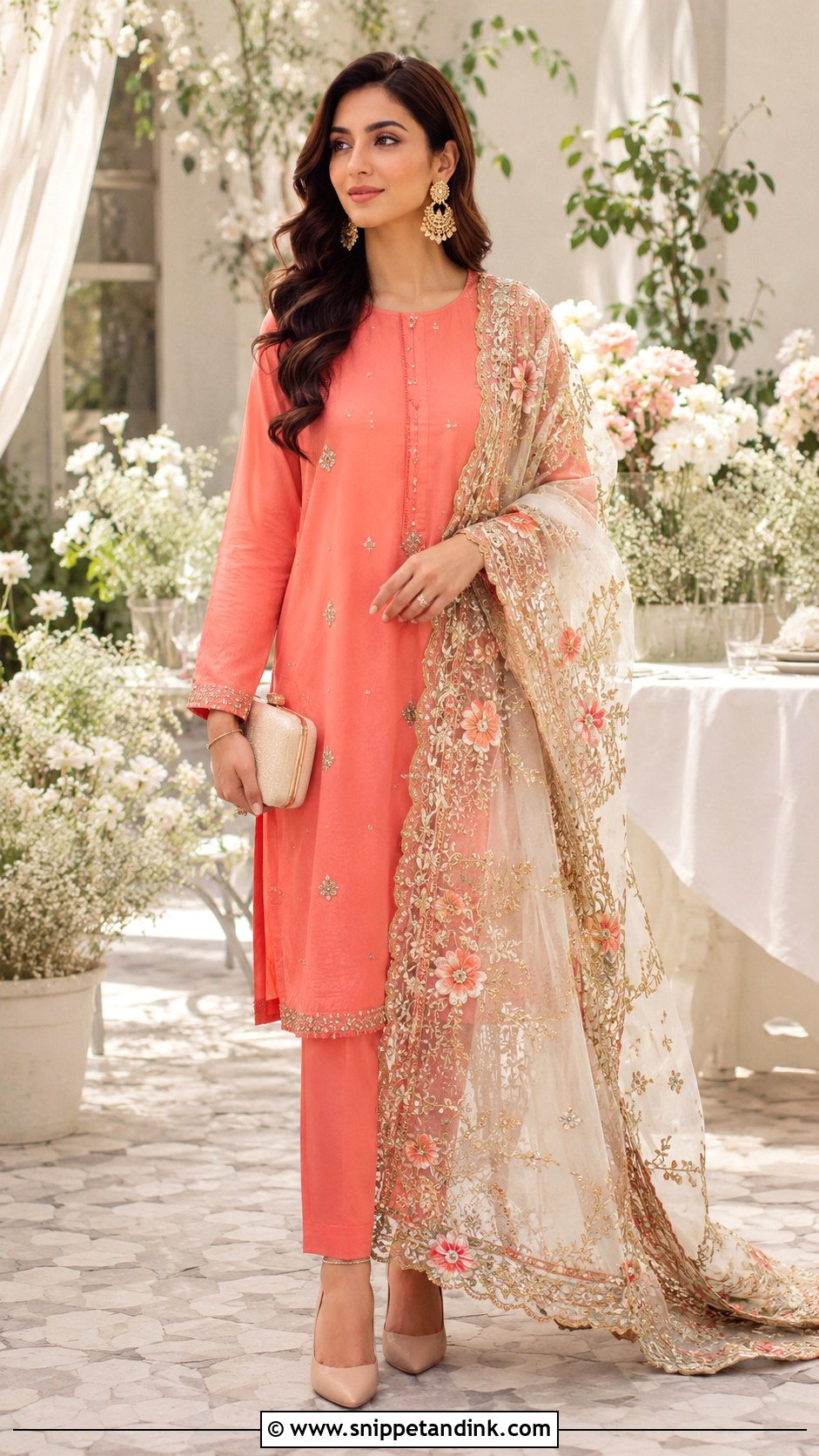 Coral Plain Suit With Heavy Dupatta - Snippet and Ink - 30 Plain Suit with Heavy Dupatta Ideas