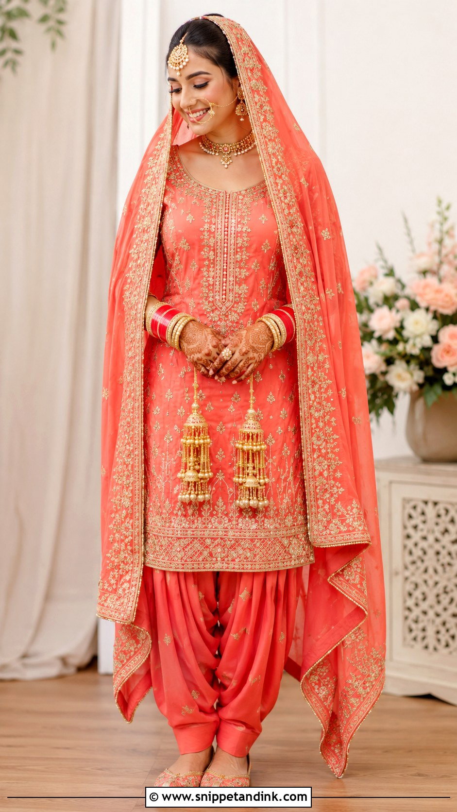 Coral Punjabi Bridal Salwar Suit - Snippet and Ink - 25 Punjabi Wedding Suit Bridal Sikh Bride Ideas