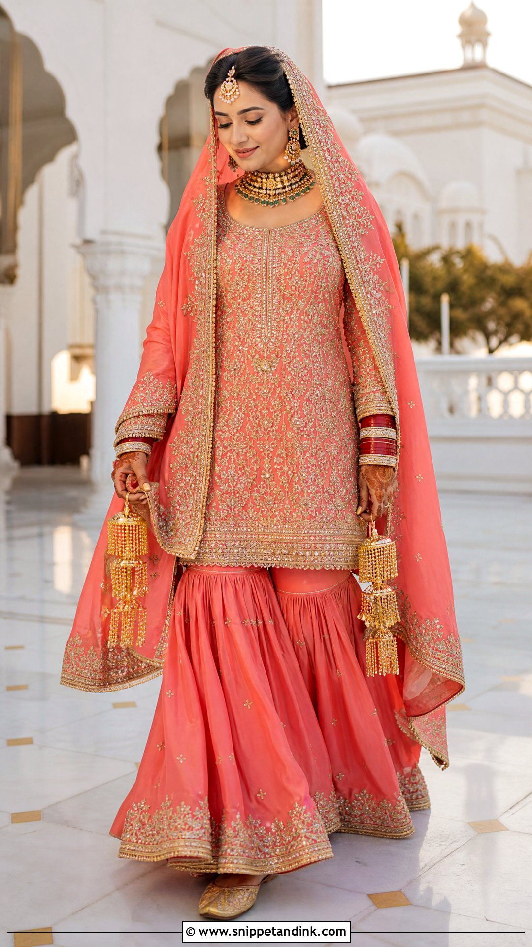 Coral Punjabi Bridal Sharara Suit - Snippet and Ink - 25 Sikh Wedding Dress Punjabi Bride Ideas