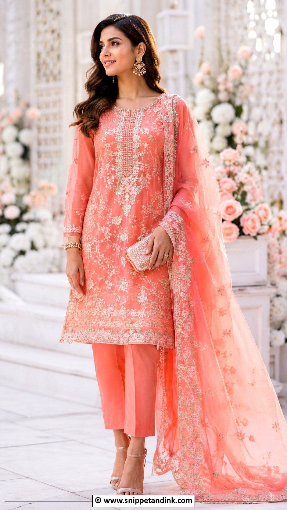 Coral Punjabi Organza Suit - Snippet and Ink - 30 Punjabi Wedding Suit Ideas