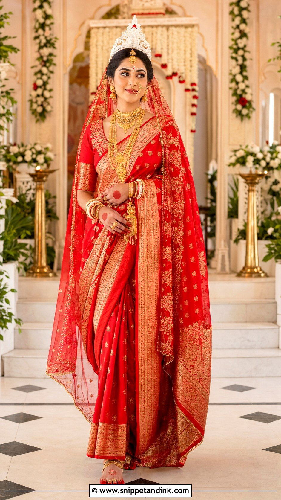 Coral Red Saree Bengali Bride - Snippet and Ink - 20 Bengali Bride Ideas
