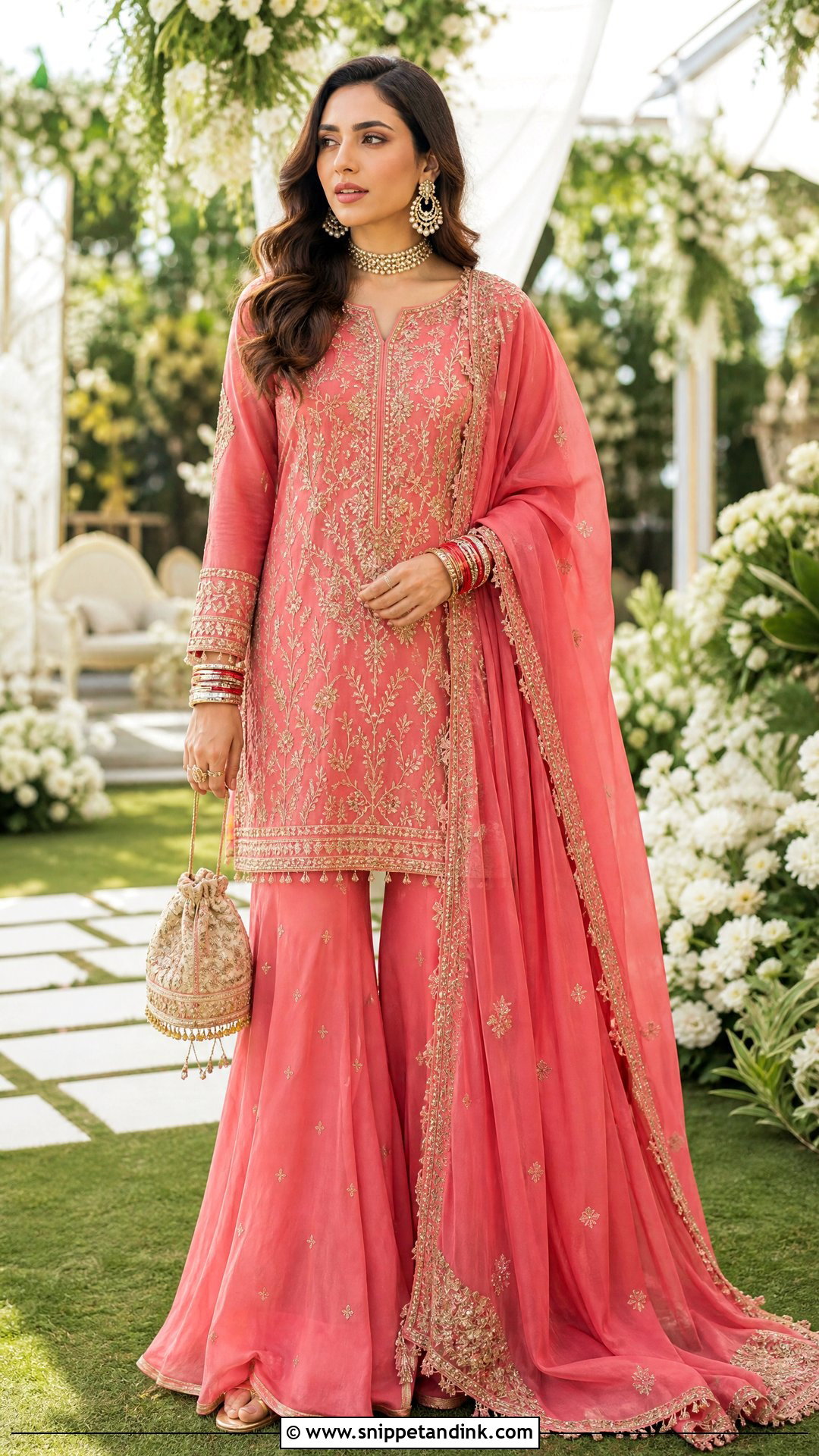 Coral Resham Bridal Sharara - Snippet and Ink - 20 Sharara for Bride Ideas
