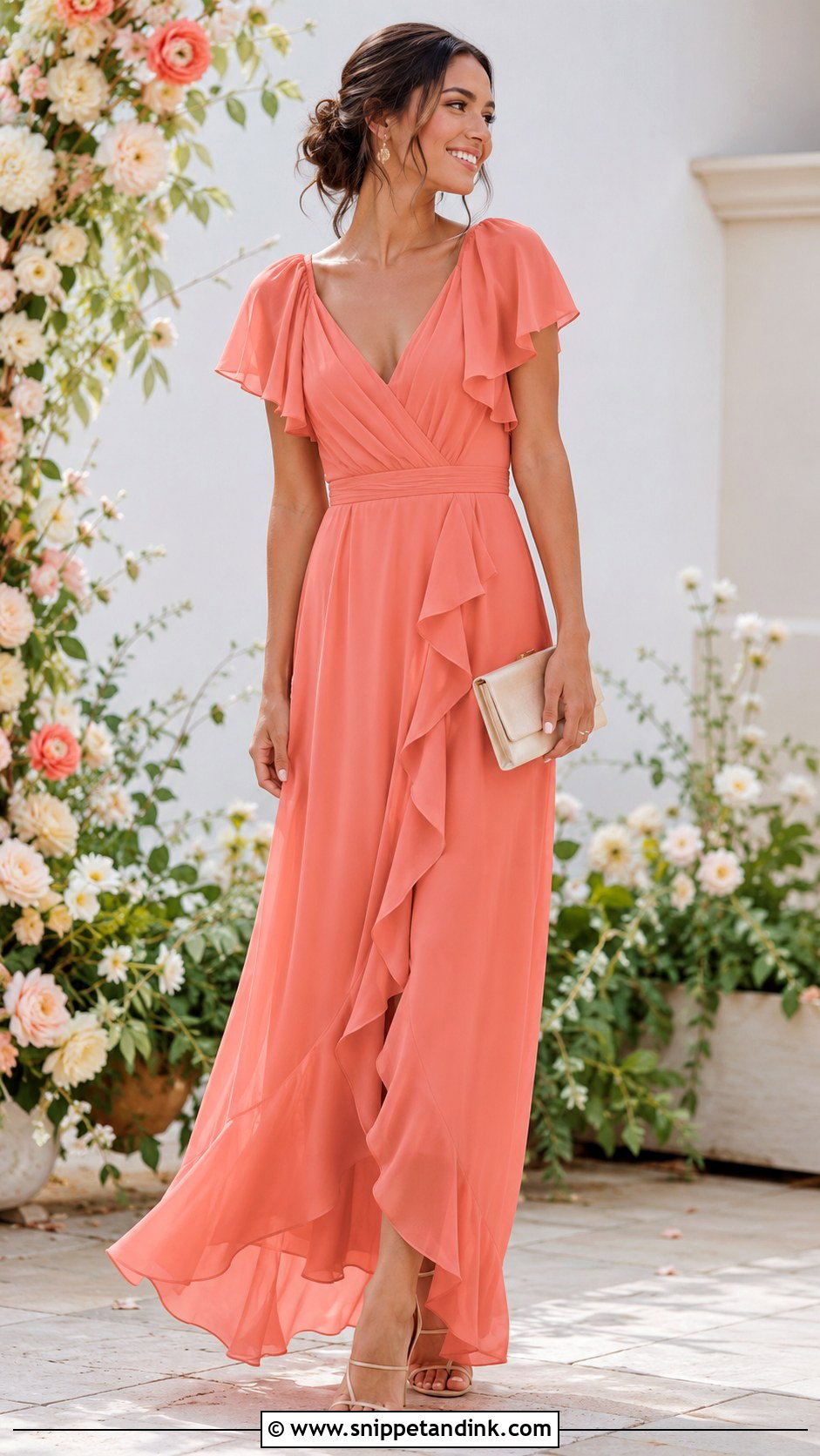 Coral Ruffle Bridesmaid Dress - Snippet and Ink - 20 Braids Maid Dresses