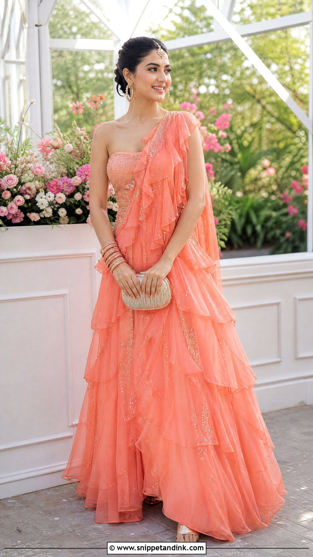 Coral Ruffle Indian Bridal Gown - Snippet and Ink - 20 Indian Bridal Gowns