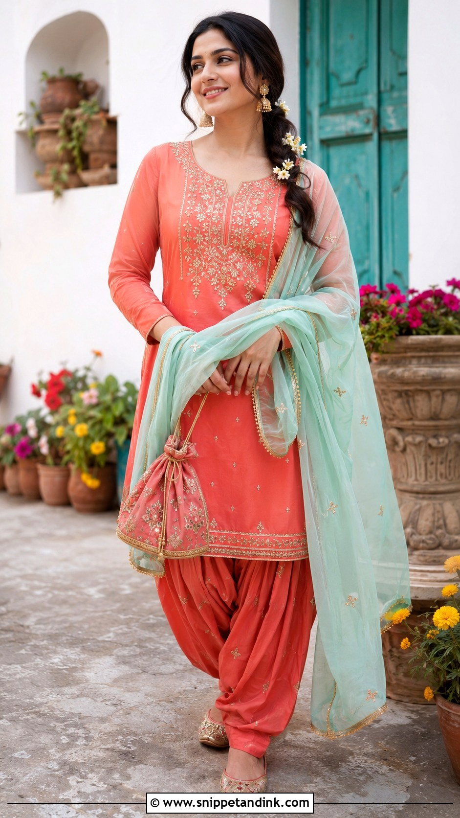 Coral Salwar Suit Mehendi Outfit - Snippet and Ink - 20 Indian Wedding Mehendi Outfits