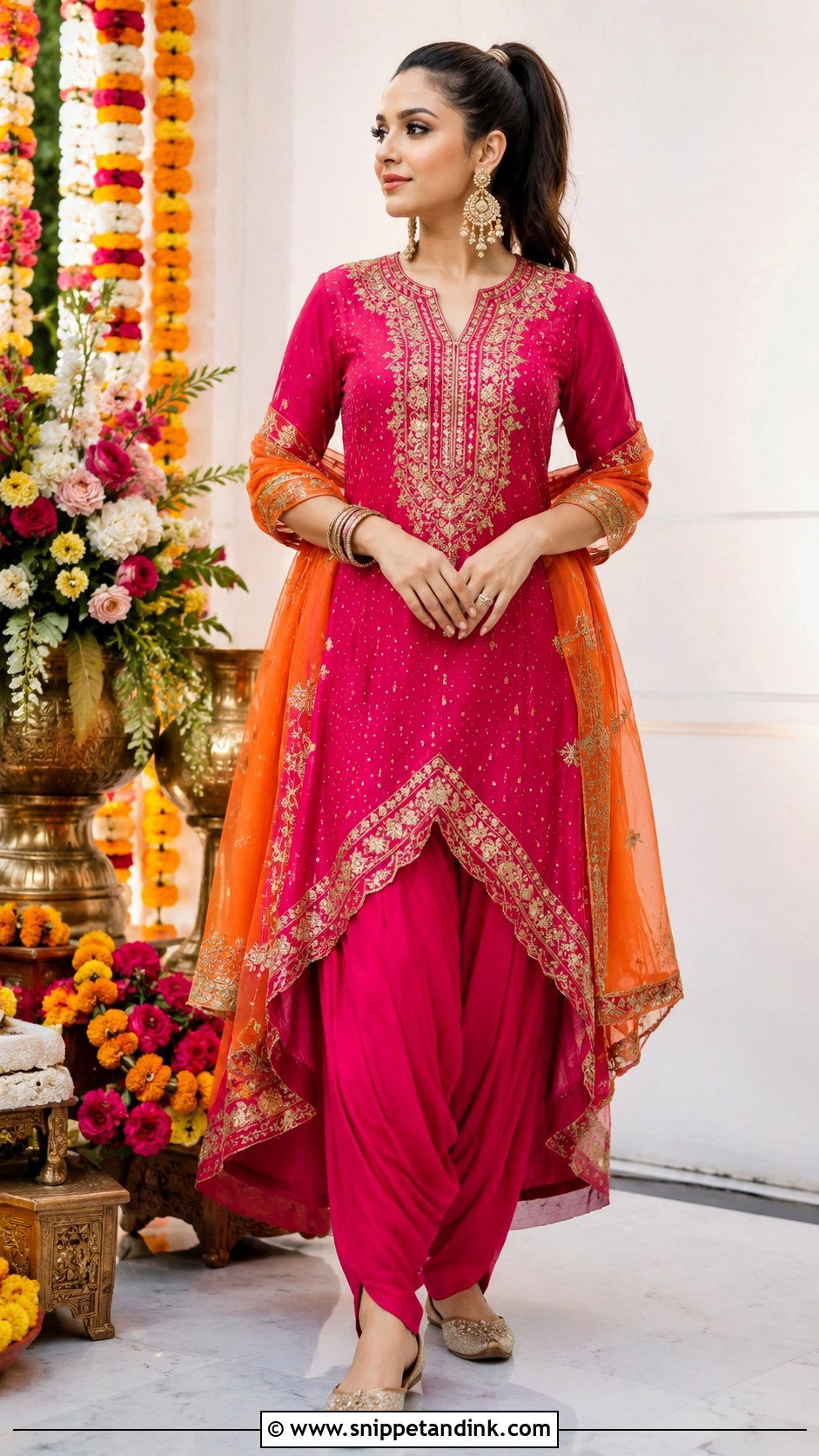 Coral Saree Mehndi Outfit - Snippet and Ink - 20 Mehndi Day Outfits