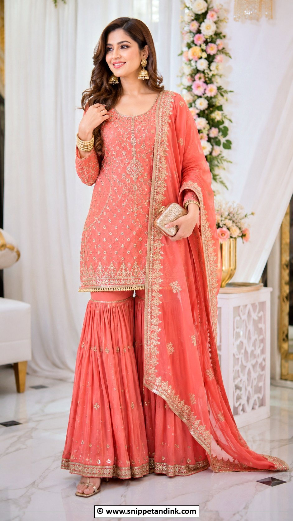 Coral Sharara For Barat - Snippet and Ink - 25 Barat Dresses for Bride Sister