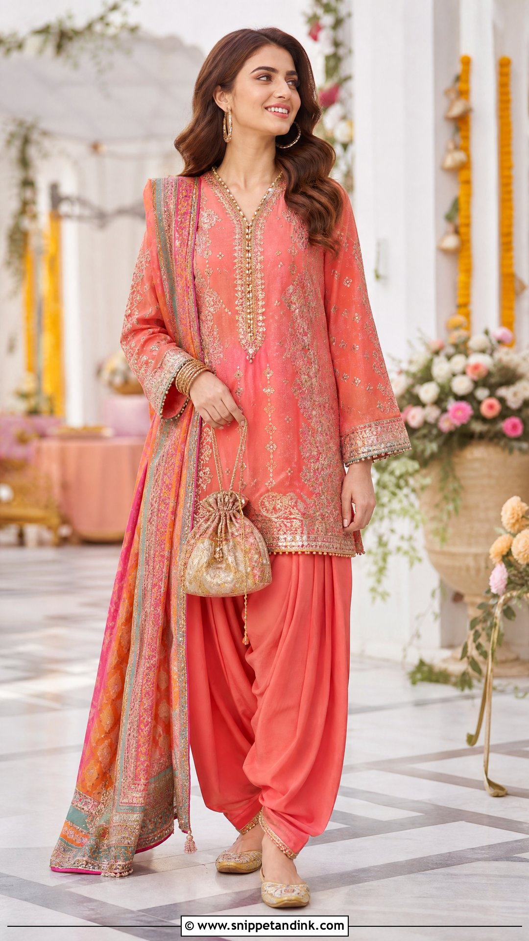 Coral Short Kameez Shalwar - Snippet and Ink - 20 Wedding Shalwar Design for Women Ideas