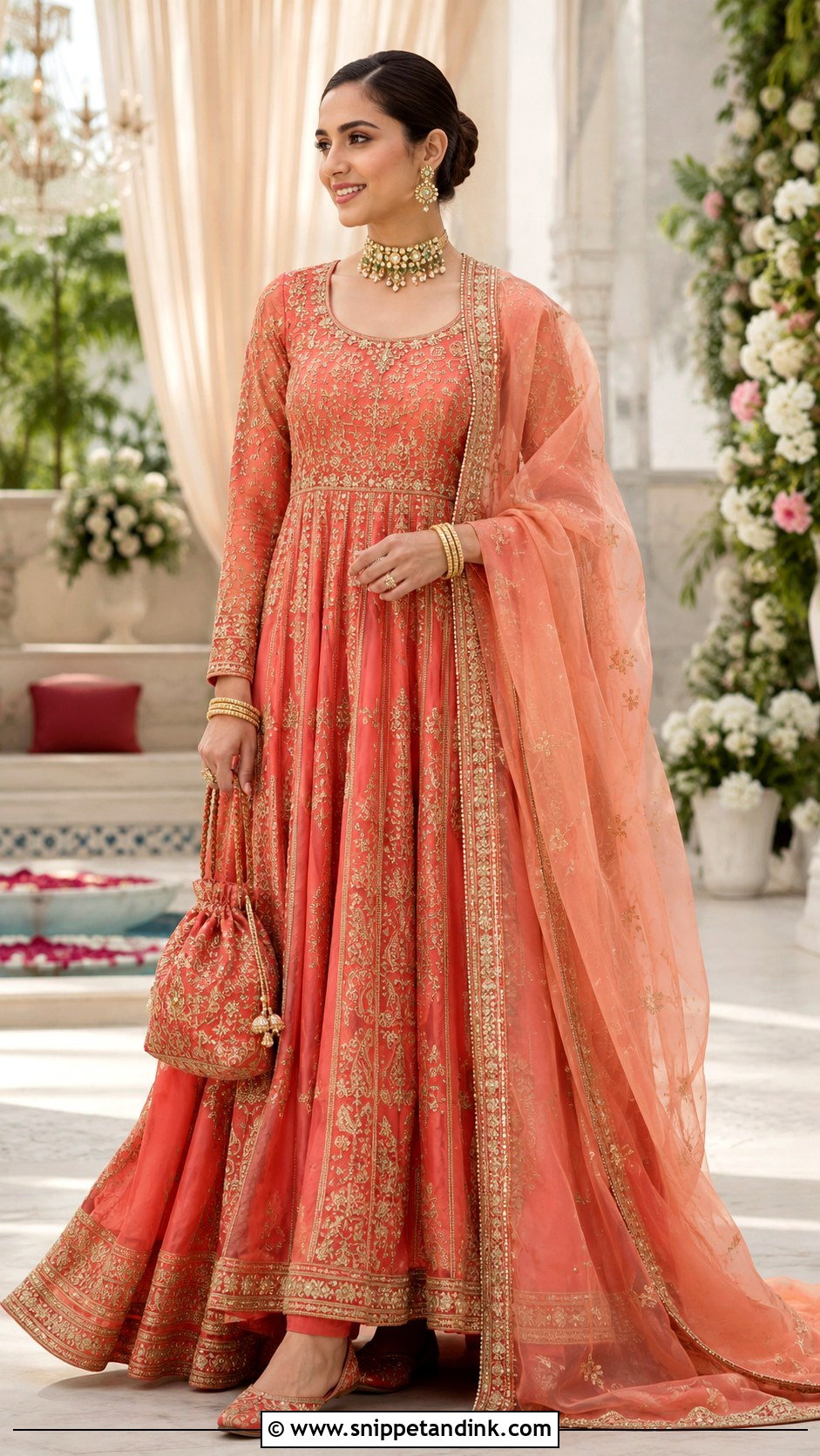 Coral Silk Anarkali Bridal Dress - Snippet and Ink - 20 Anarkali Bridal Dress Ideas