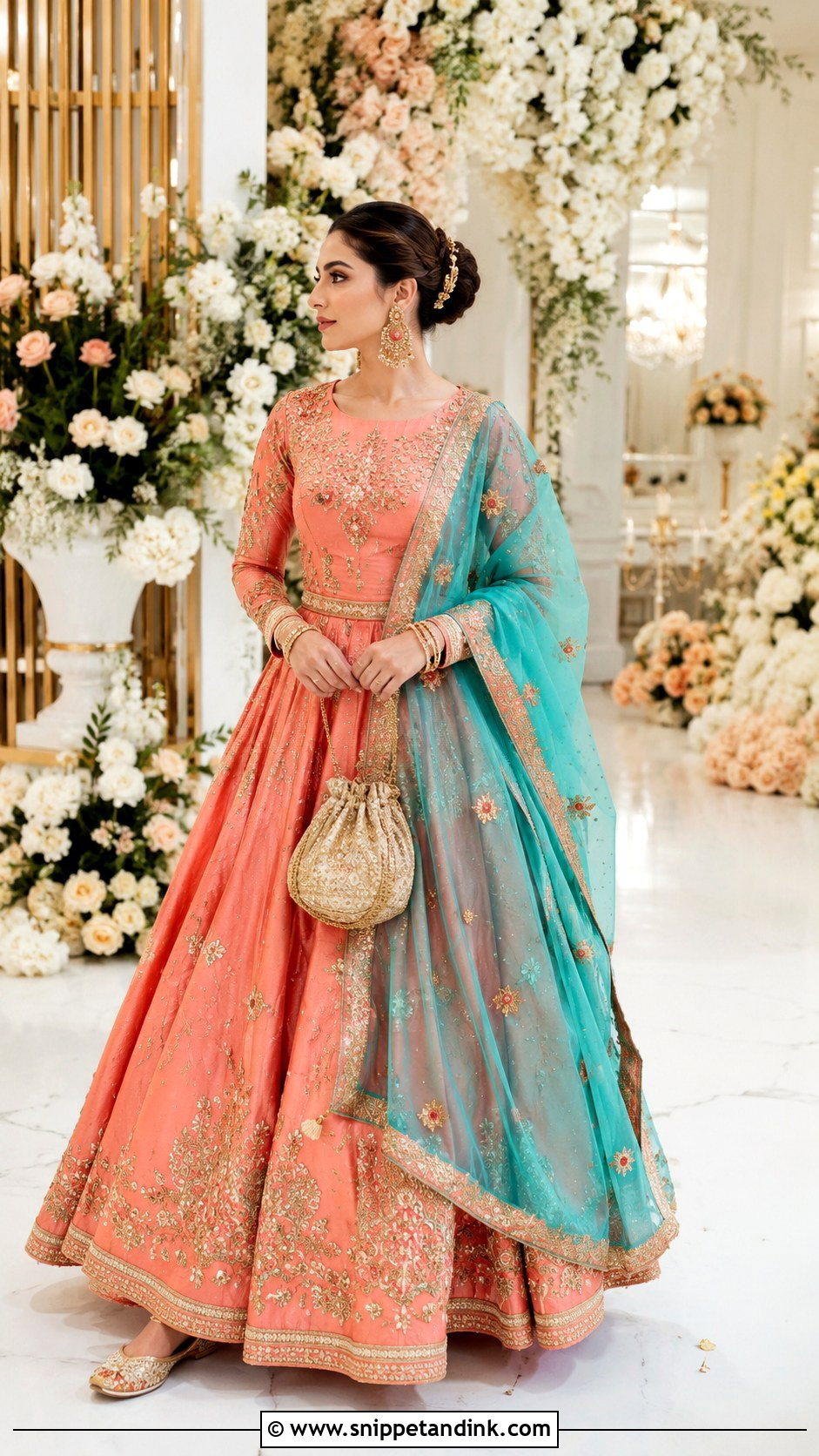 Coral Silk Jaggo Lengha - Snippet and Ink - 20 Jaggo Lengha Ideas