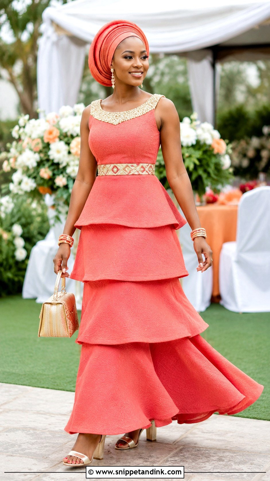 Coral Tiered Membeso Dress - Snippet and Ink - 20 Membeso Dress for the Bride Ideas