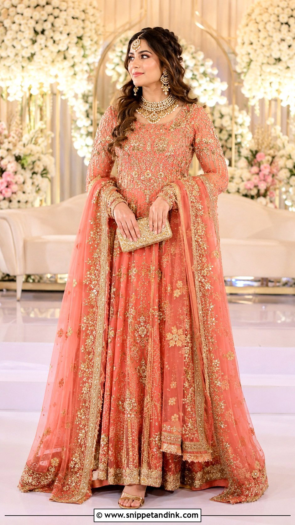 Coral Walima Bridal Dress - Snippet and Ink - 30 Walima Bridal Look Ideas