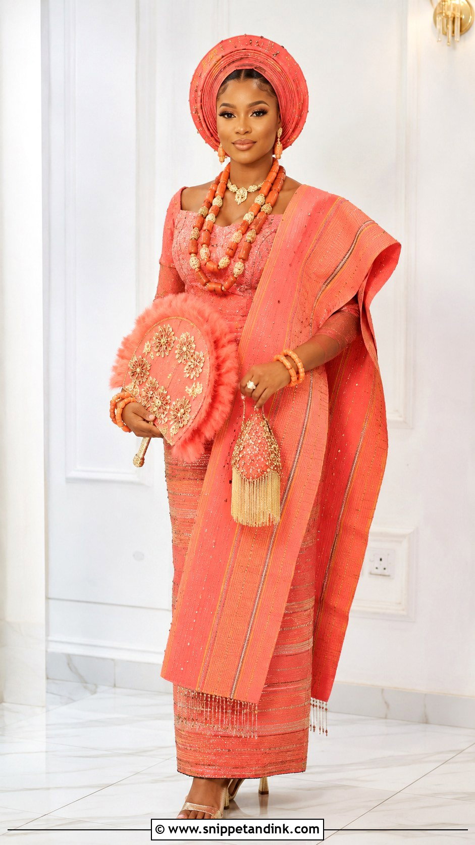 Coral Yoruba Bride Attire - Snippet and Ink - 25 Yoruba Traditional Wedding Attire for Bride Ideas
