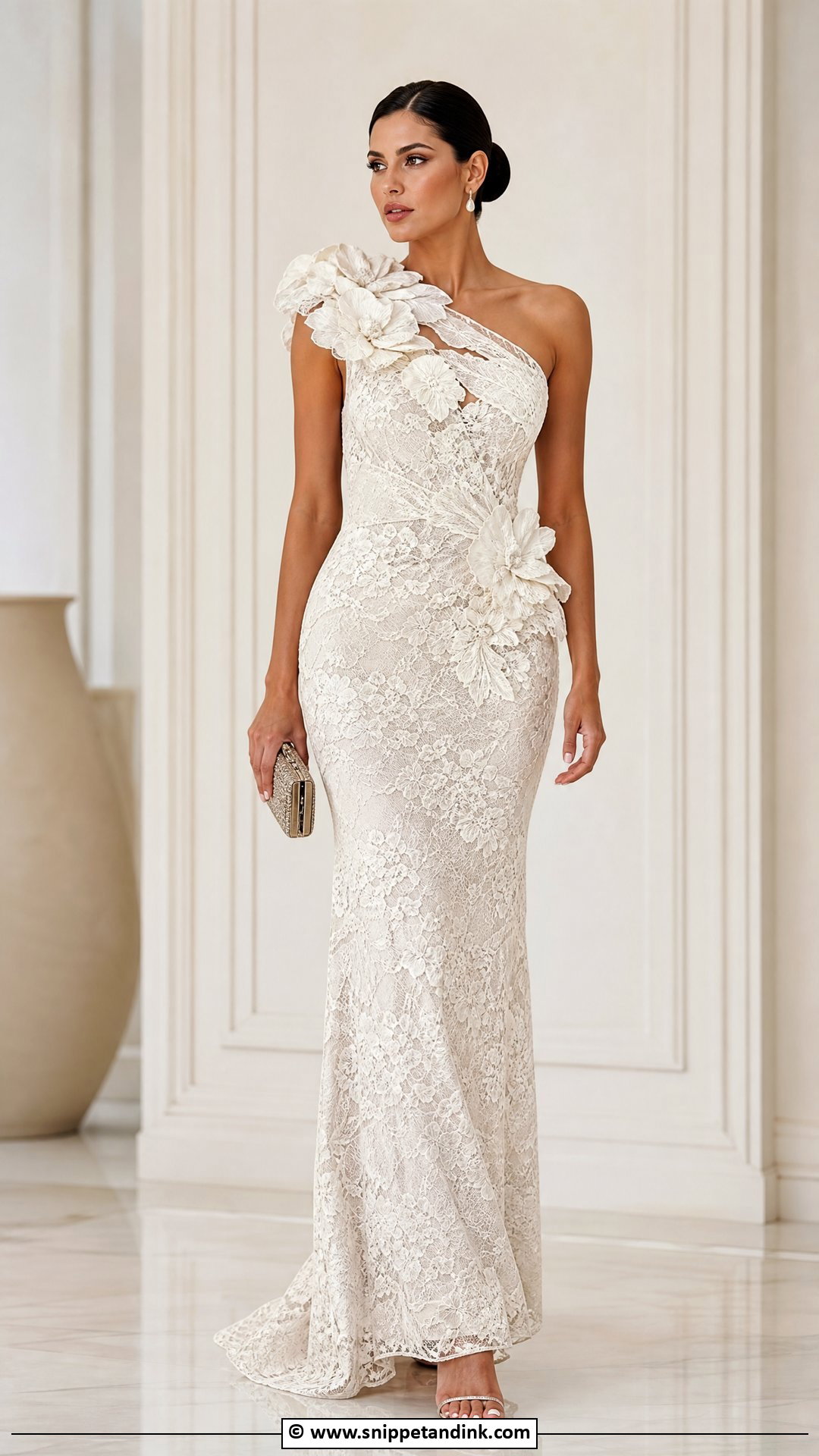 Cord Lace Gown With 3D Floral Detail - Snippet and Ink - 35 Cord Lace Gown Styles