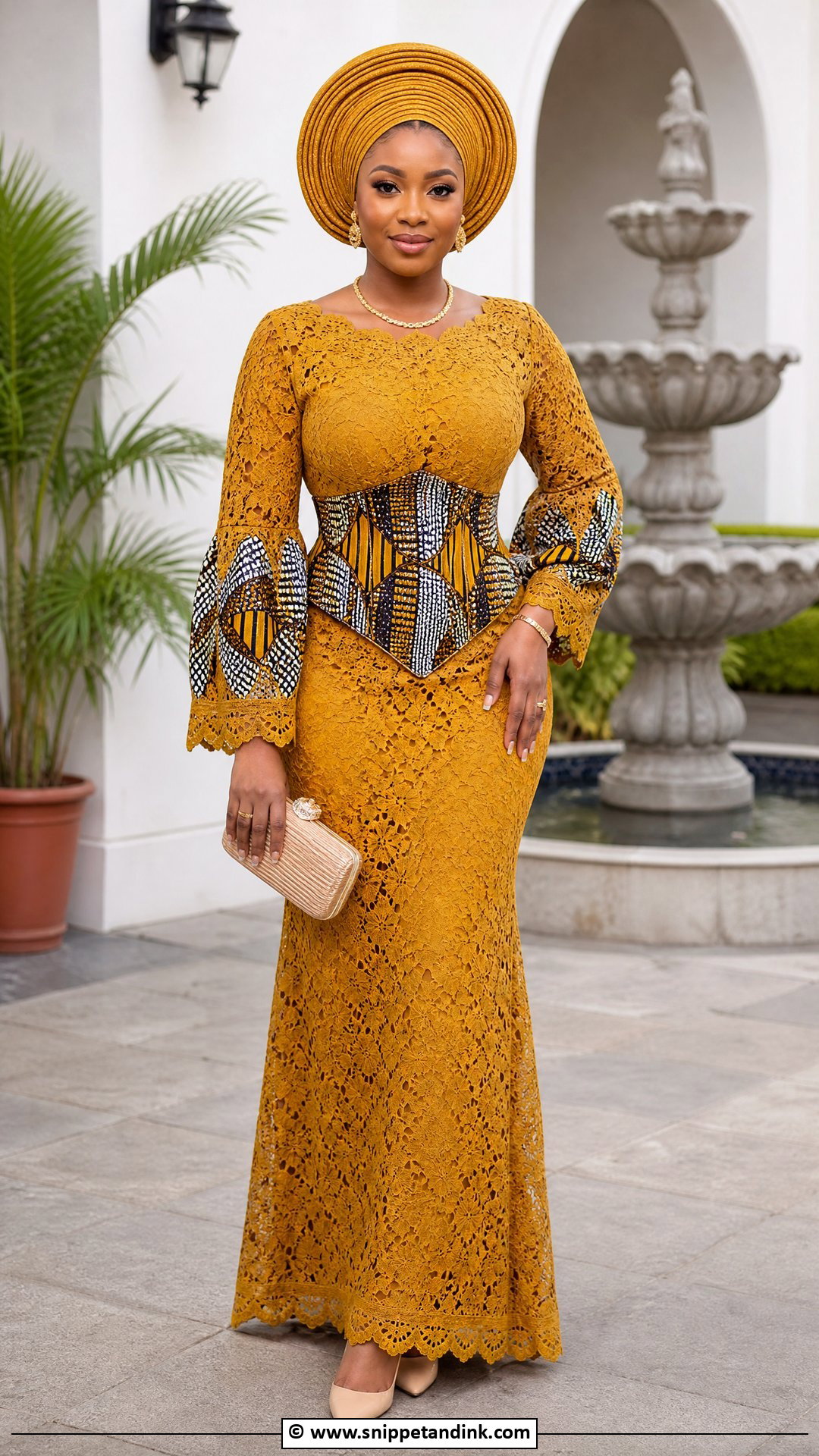 Cord Lace Gown With Ankara Detail - Snippet and Ink - 35 Cord Lace Gown Styles