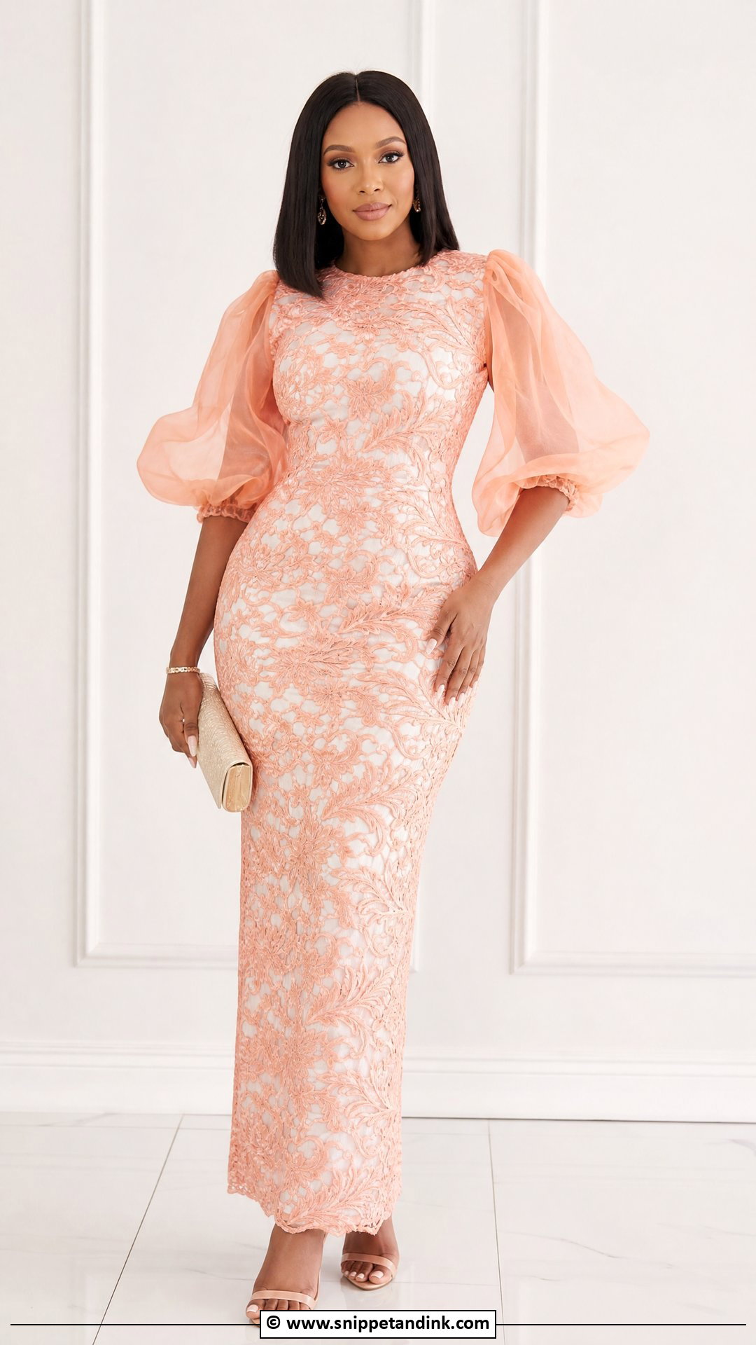 Cord Lace Gown With Organza Sleeves - Snippet and Ink - 35 Cord Lace Gown Styles