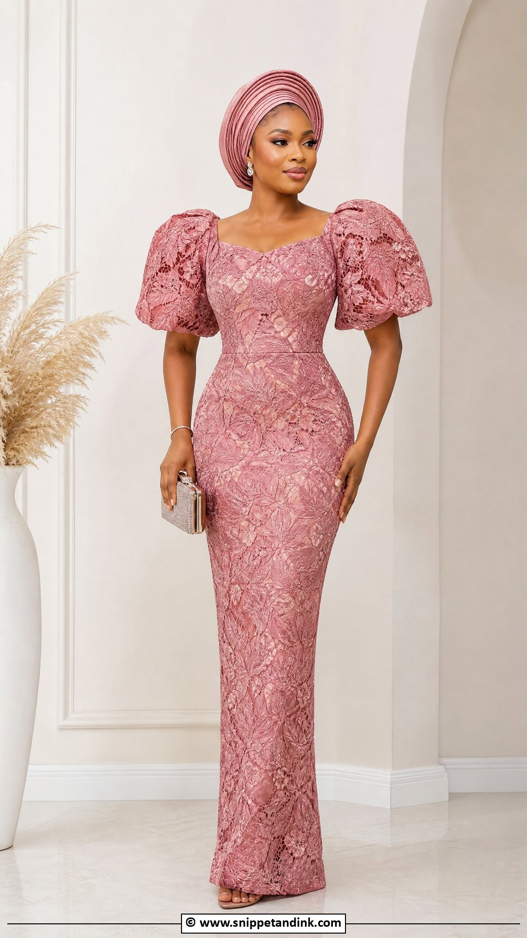 Cord Lace Gown With Puff Sleeves - Snippet and Ink - 35 Cord Lace Gown Styles