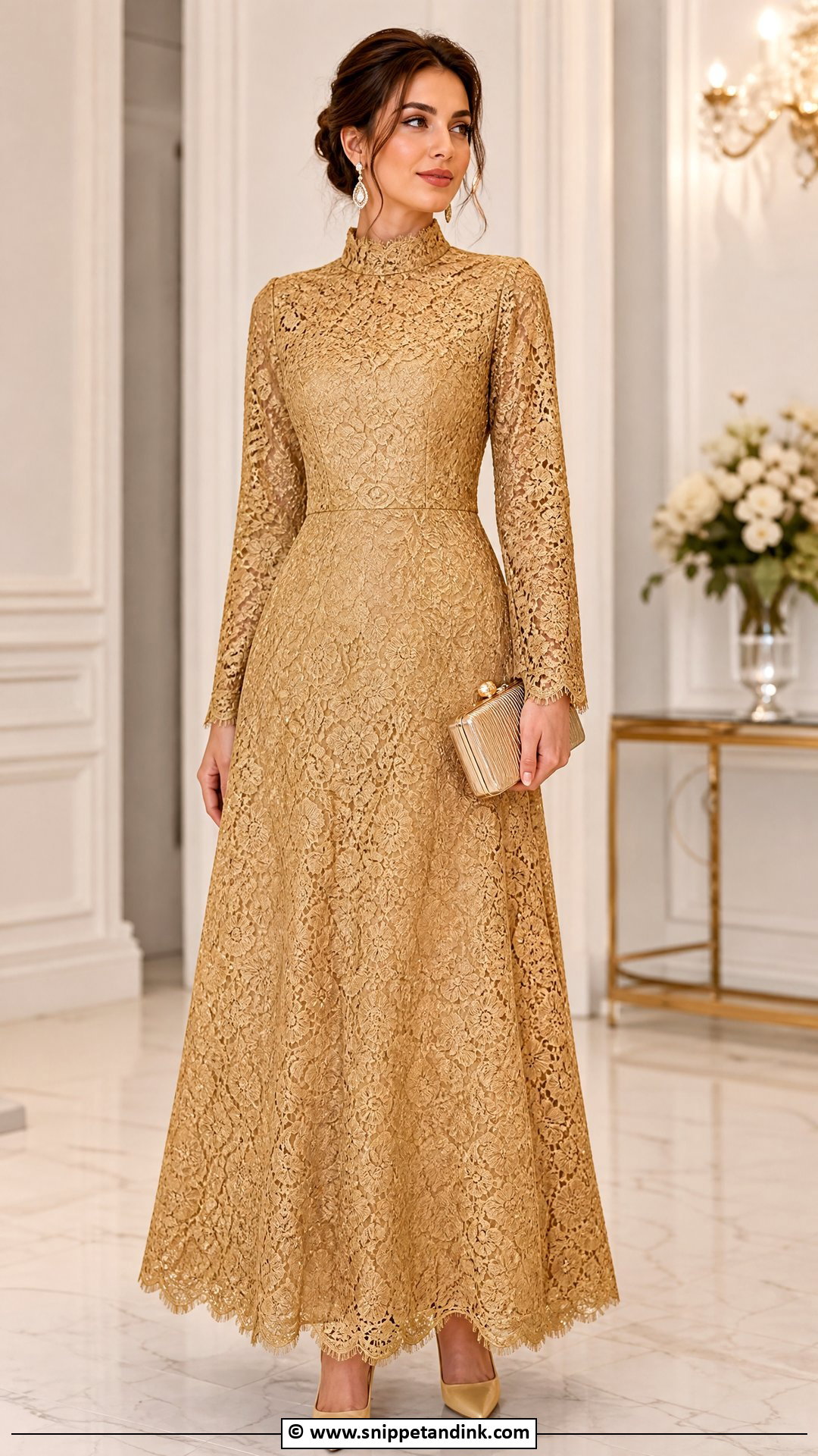 Cord Lace High Neck Gown - Snippet and Ink - 35 Cord Lace Gown Styles