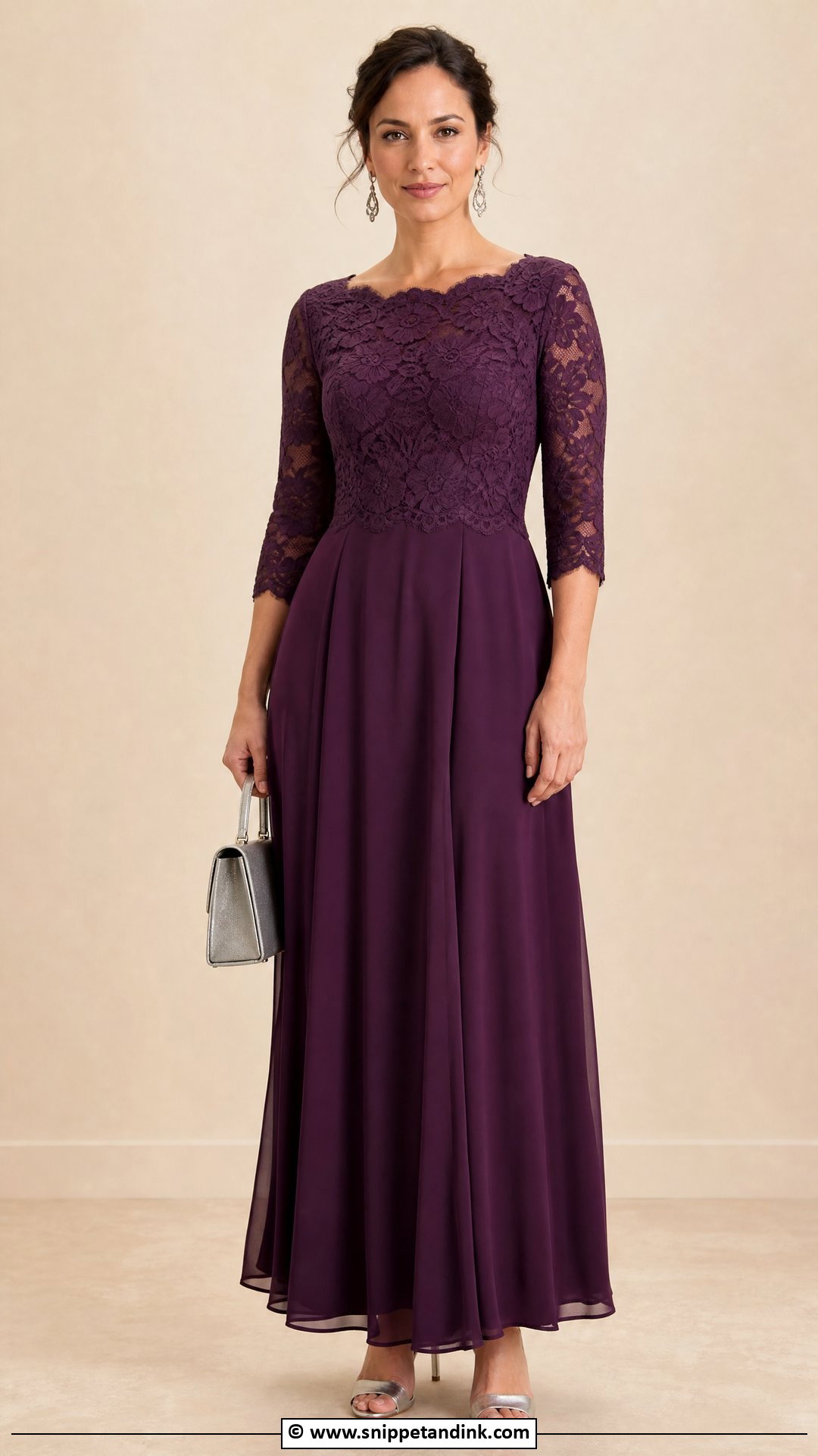 Cord Lace Three Quarter Sleeve Gown - Snippet and Ink - 35 Cord Lace Gown Styles