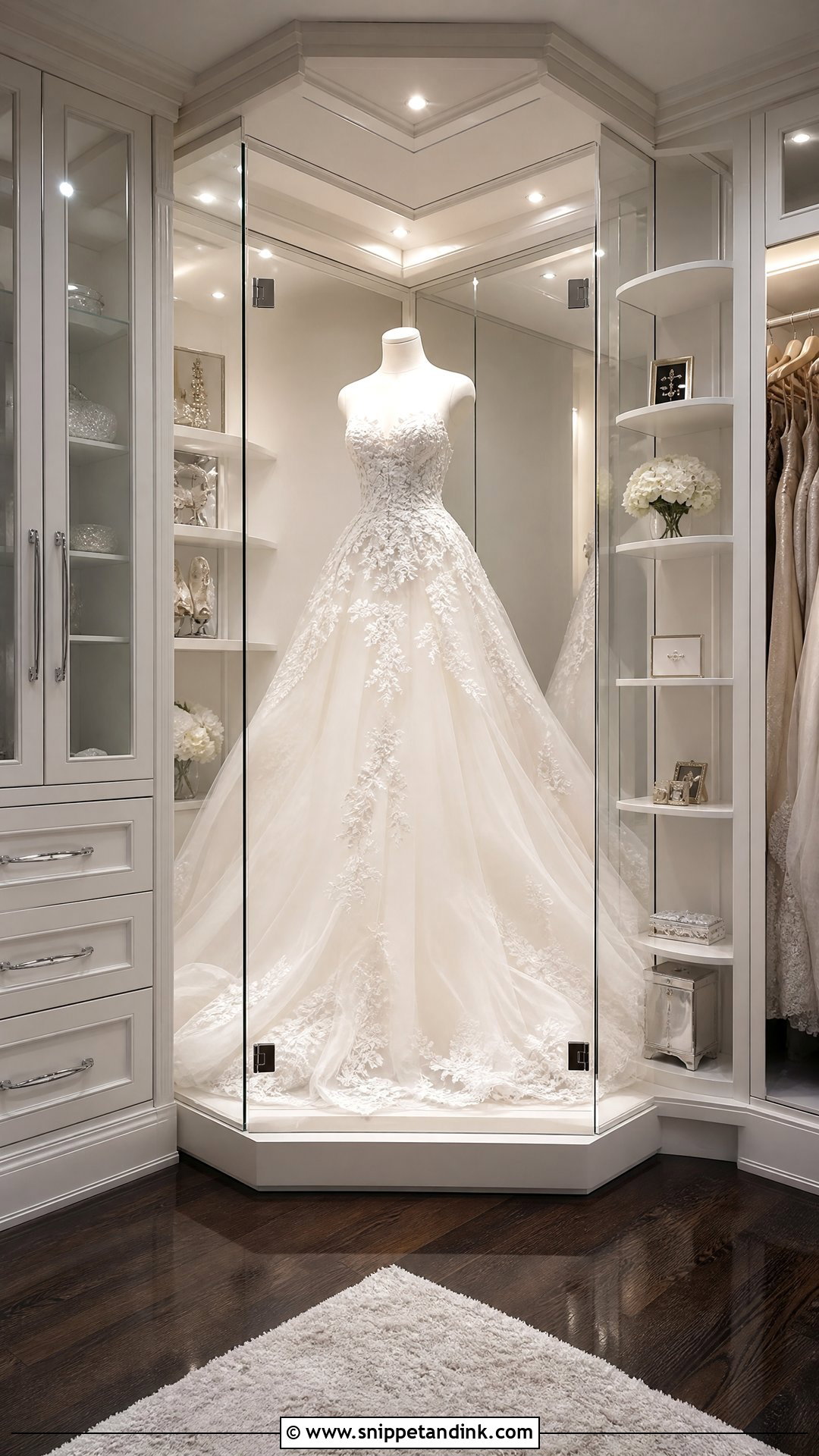 Corner Wedding Dress Display in Walk In Closet - Snippet and Ink - 20 Wedding Dress Display in Closet Ideas