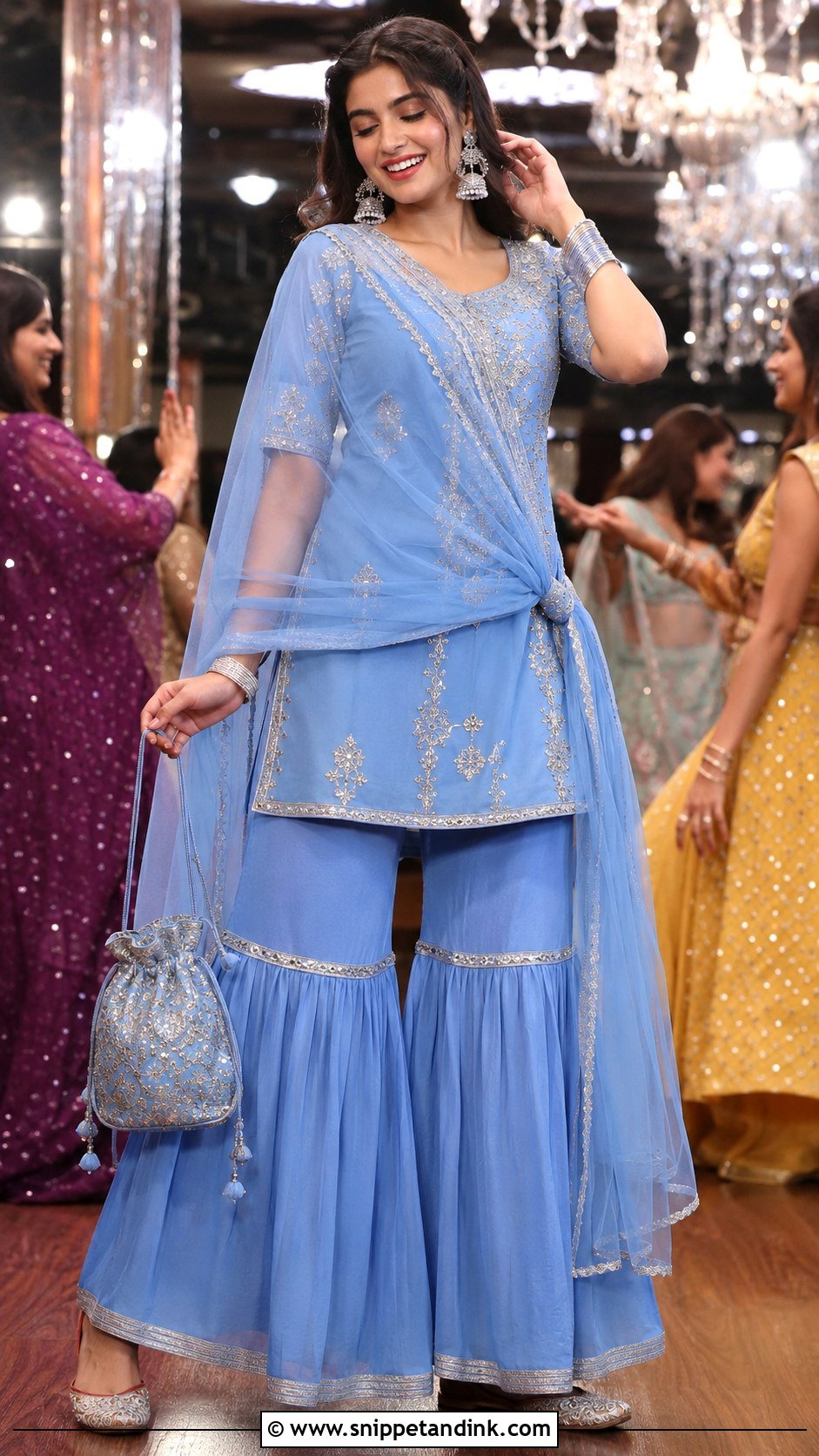 Cornflower Blue Gharara Sangeet Outfit - Snippet and Ink - 20 Blue Sangeet Outfit Ideas