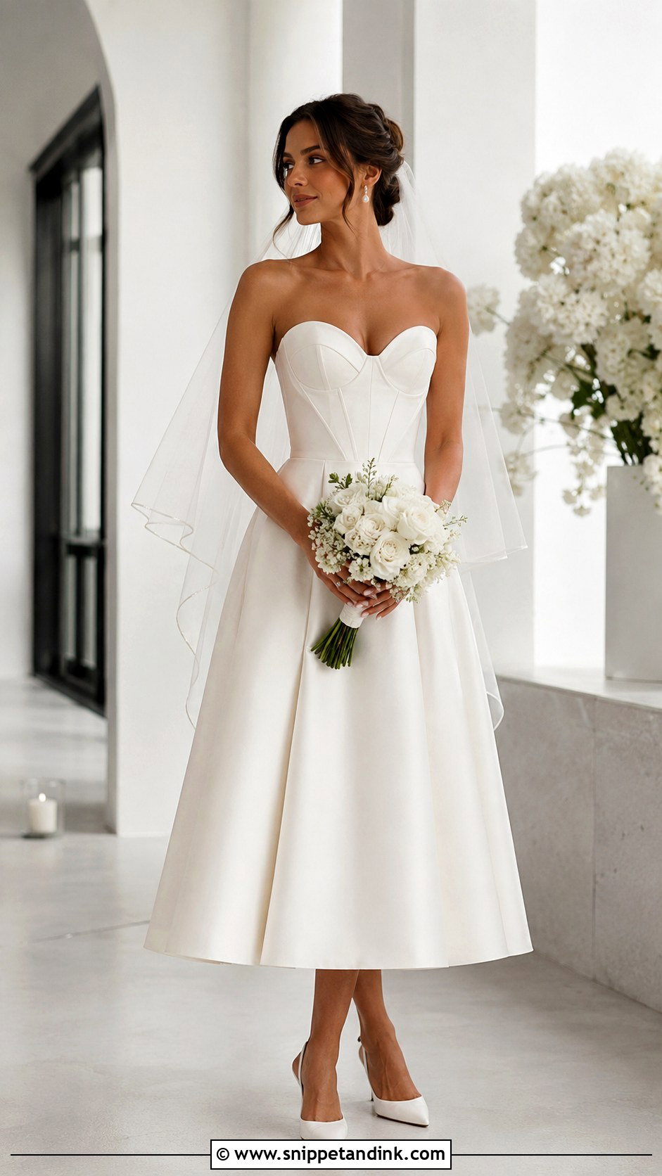 Corset A Line Midi Micro Wedding Dress - Snippet and Ink - 20 Micro Wedding Dress Ideas
