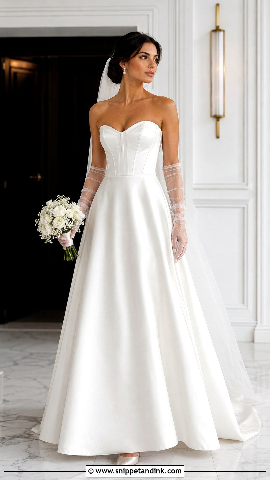 Corset A Line Wedding Dress With Sheer Gloves - Snippet and Ink - 20 A Shape Wedding Dress Ideas