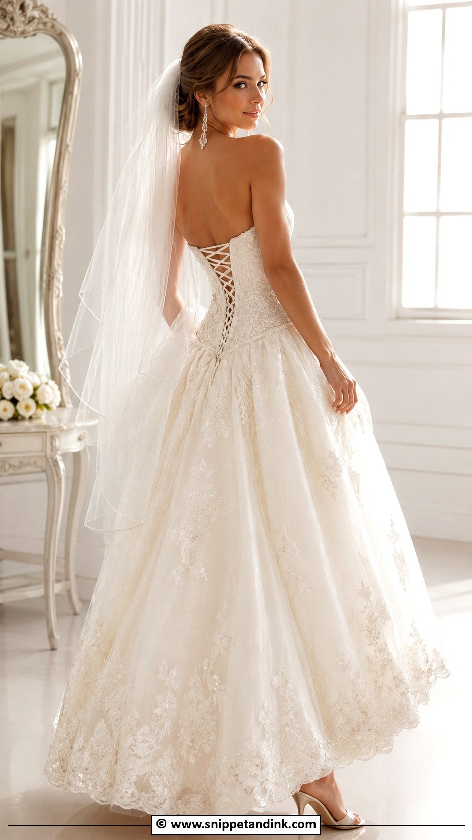 Corset Back Drop Waist Wedding Dress - Snippet and Ink - 30 Drop Waist Corset Wedding Dress Ideas