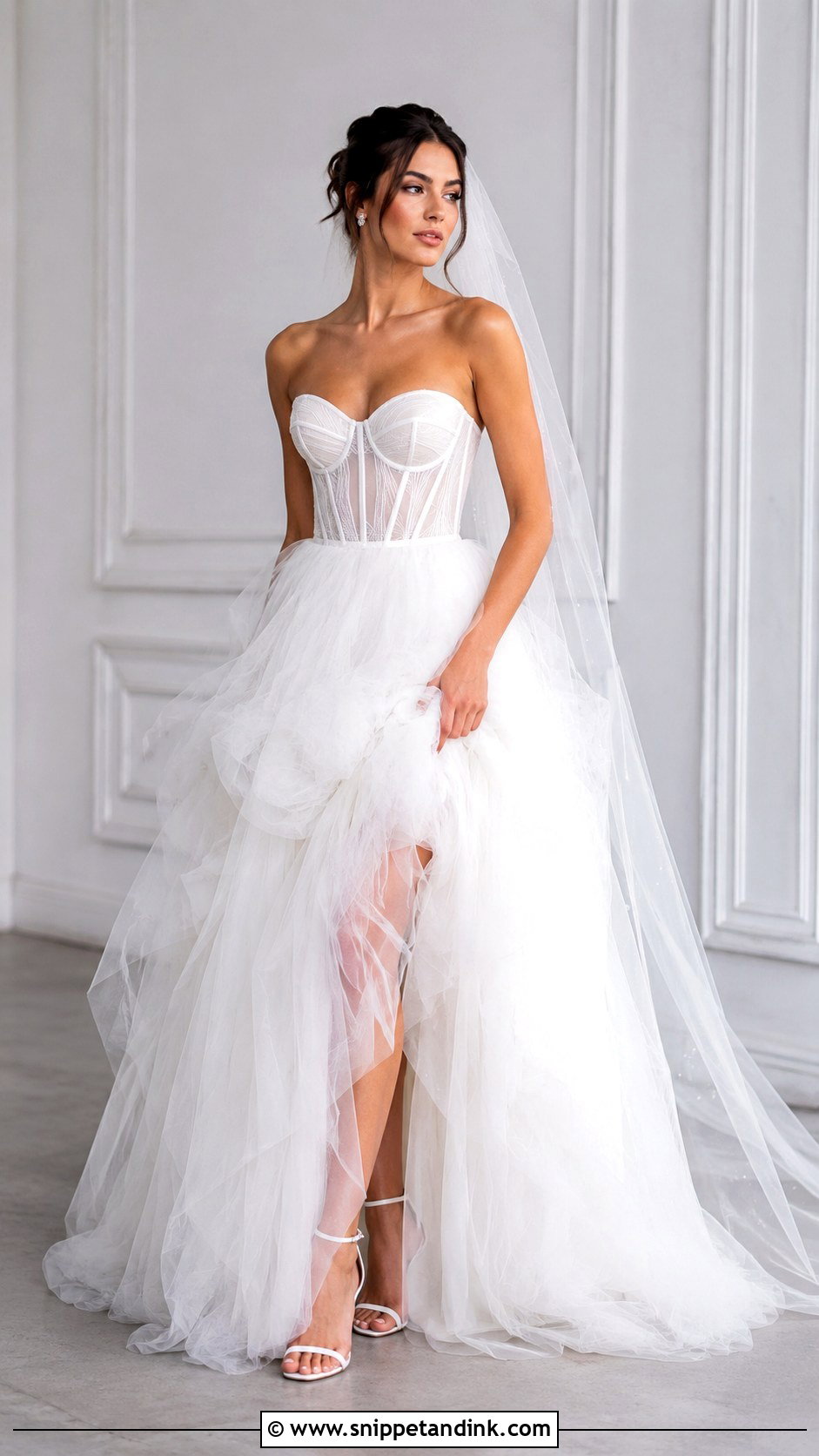 Corset Balconette Wedding Dress With Tulle Skirt - Snippet and Ink - 20 Balconette Wedding Dress Ideas