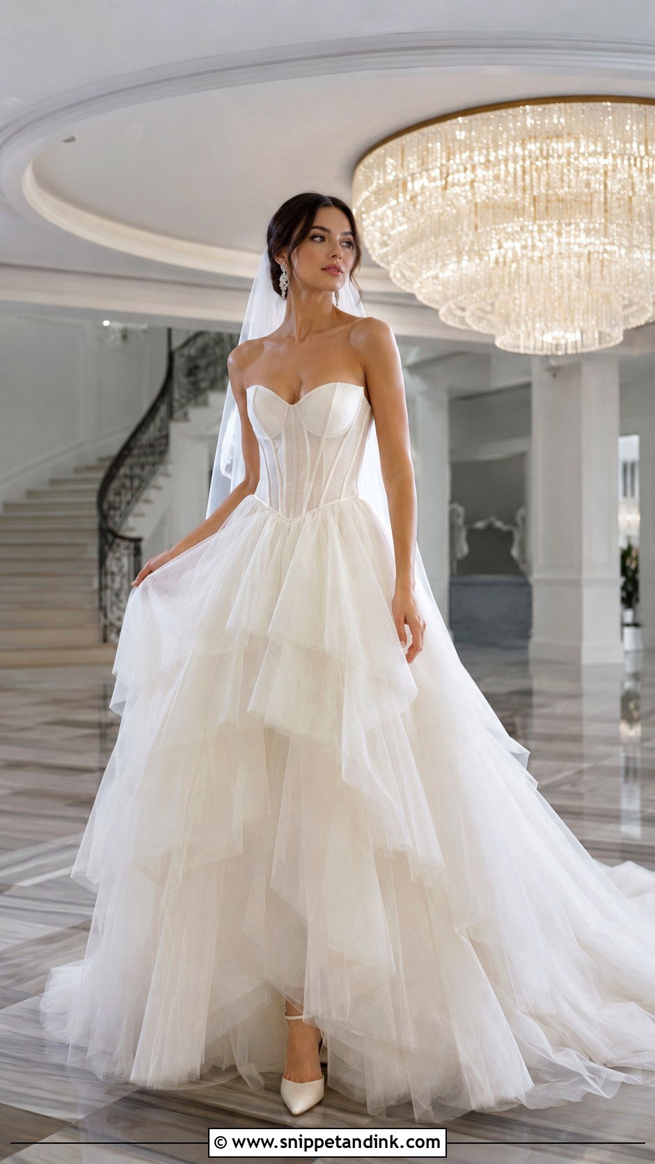 Corset Basque Waist Layered Skirt Wedding Dress - Snippet and Ink - 20 Layered Skirt Wedding Dress Ideas