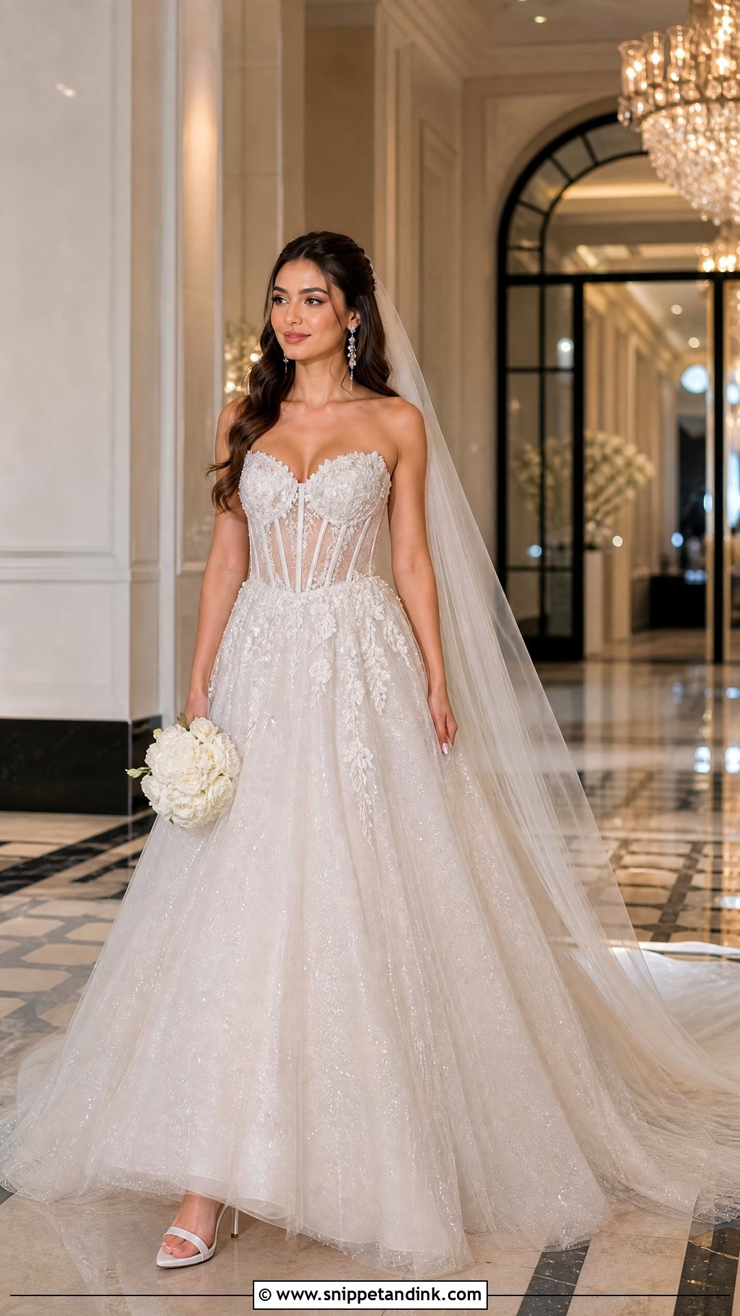 Corset Bodice Glitter Tulle A Line Wedding Dress - Snippet and Ink - 25 Aline Wedding Dresses