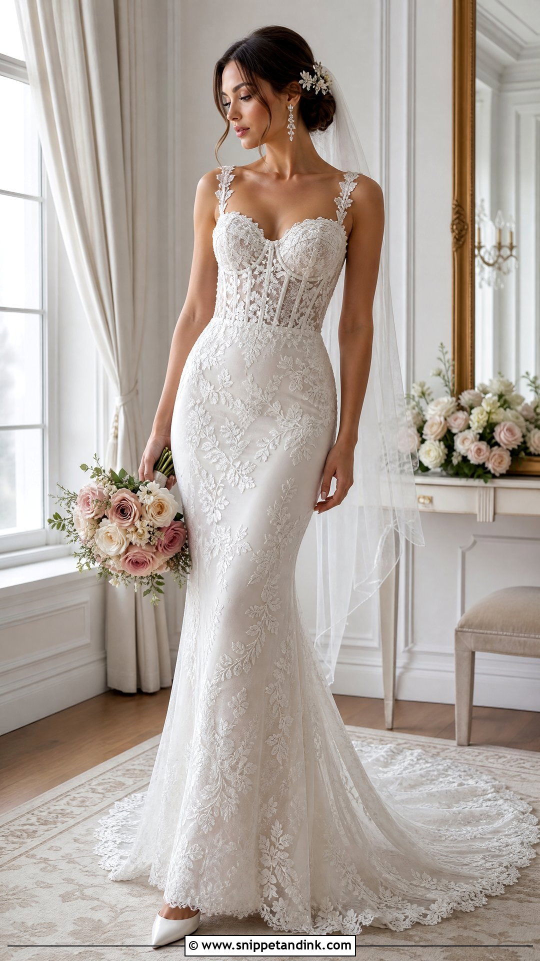 Corset Bodice Lace Sheath Wedding Gown - Snippet and Ink - 20 Sheath Wedding Gown Ideas