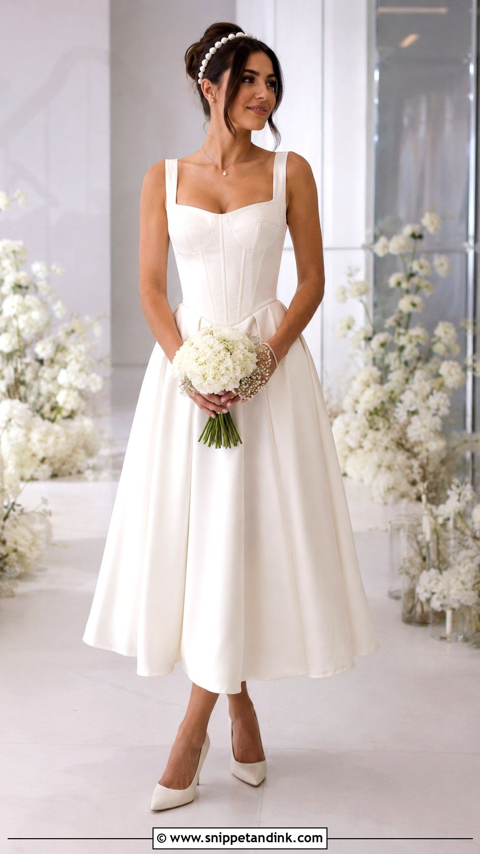 Corset Bodice Midi Bride Dress - Snippet and Ink - 20 Midi Bride Dress Ideas